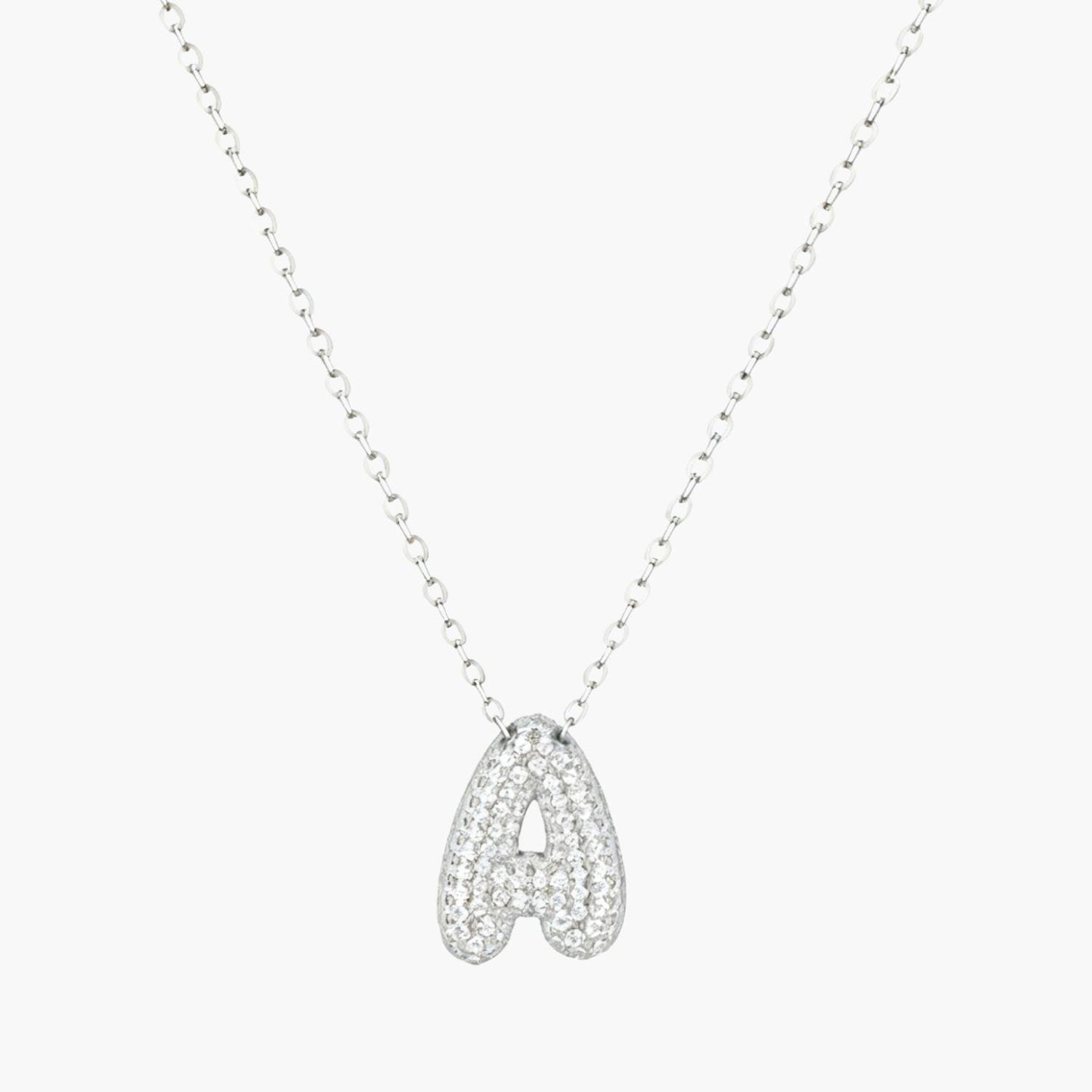 Pave Diamond Bubble Initial Necklace - Silver