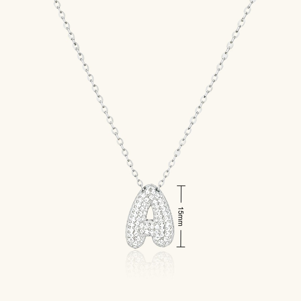 Pave Diamond Bubble Initial Necklace - Silver