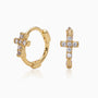 Pave Diamond Cross Huggie Hoop Earrings - Gold