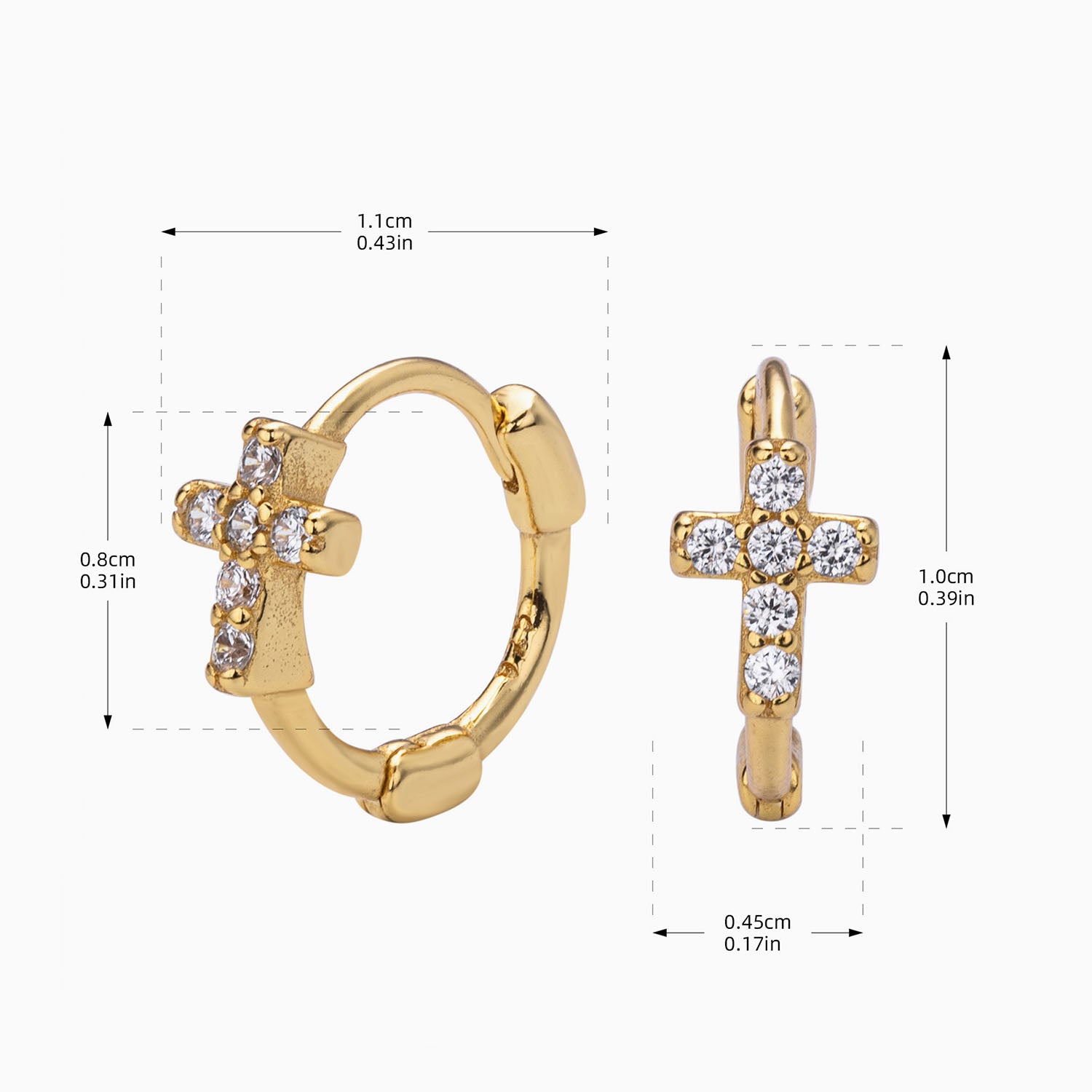 Pave Diamond Cross Huggie Hoop Earrings - Gold