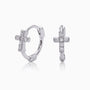 Pave Diamond Cross Huggie Hoop Earrings - Silver