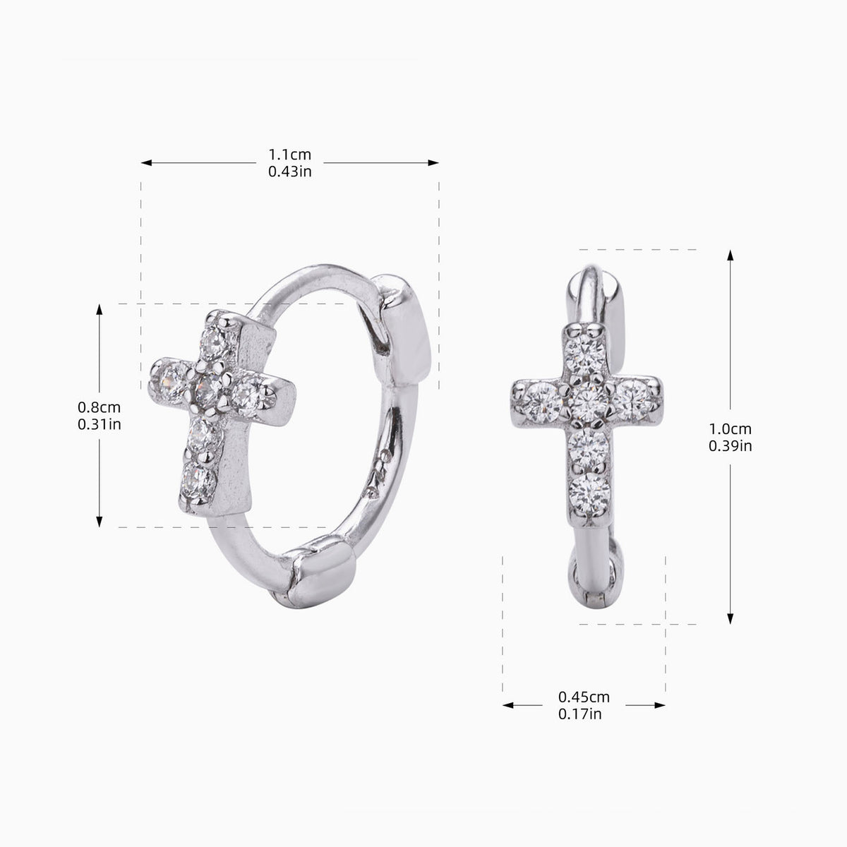 Pave Simulated Diamond Cross Huggie Hoop Earrings - Silver