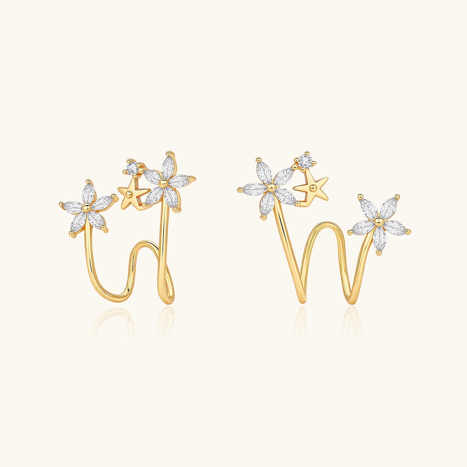 Pave Diamond Floral Ear Cuff Earrings - Gold