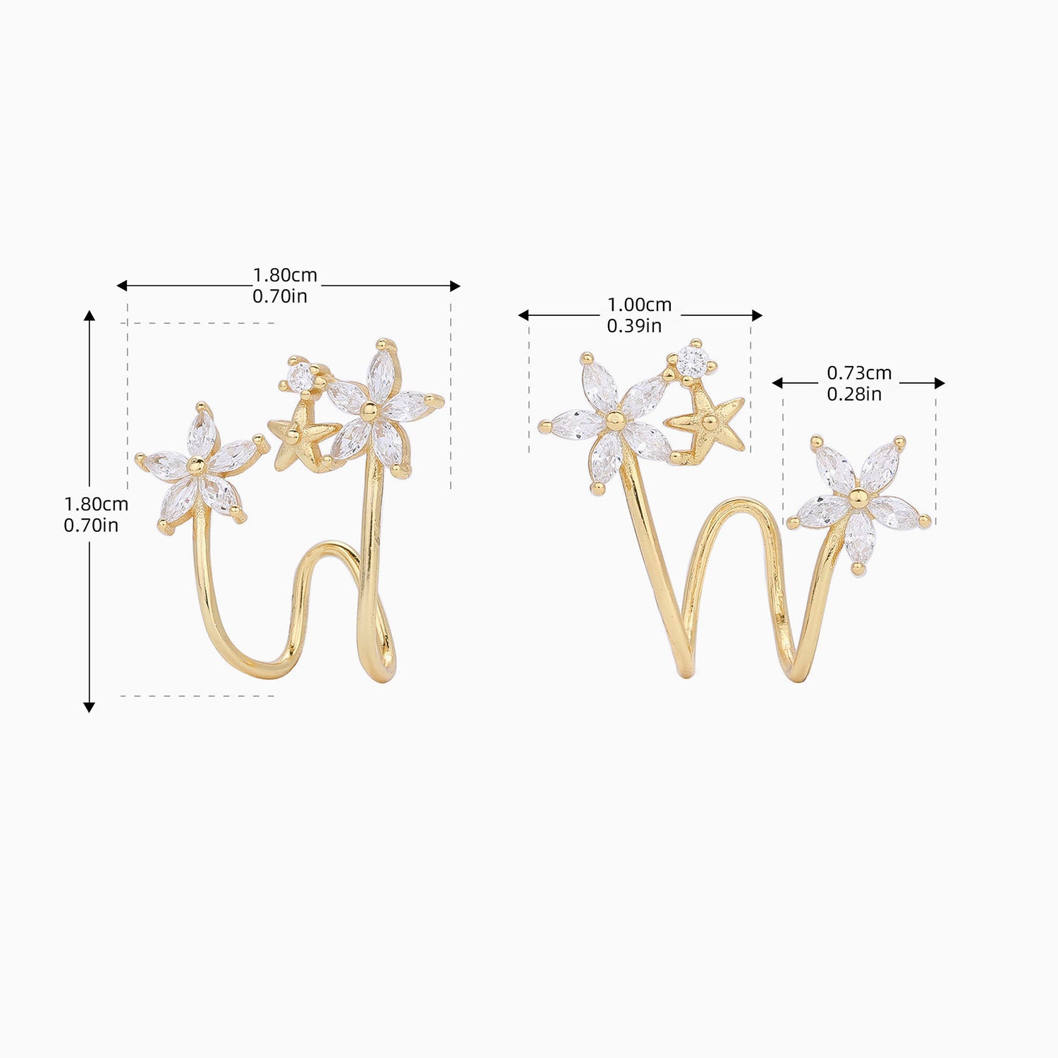 Pave Diamond Floral Ear Cuff Earrings - Gold