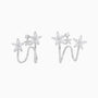 Pave Diamond Floral Ear Cuff Earrings - Silver