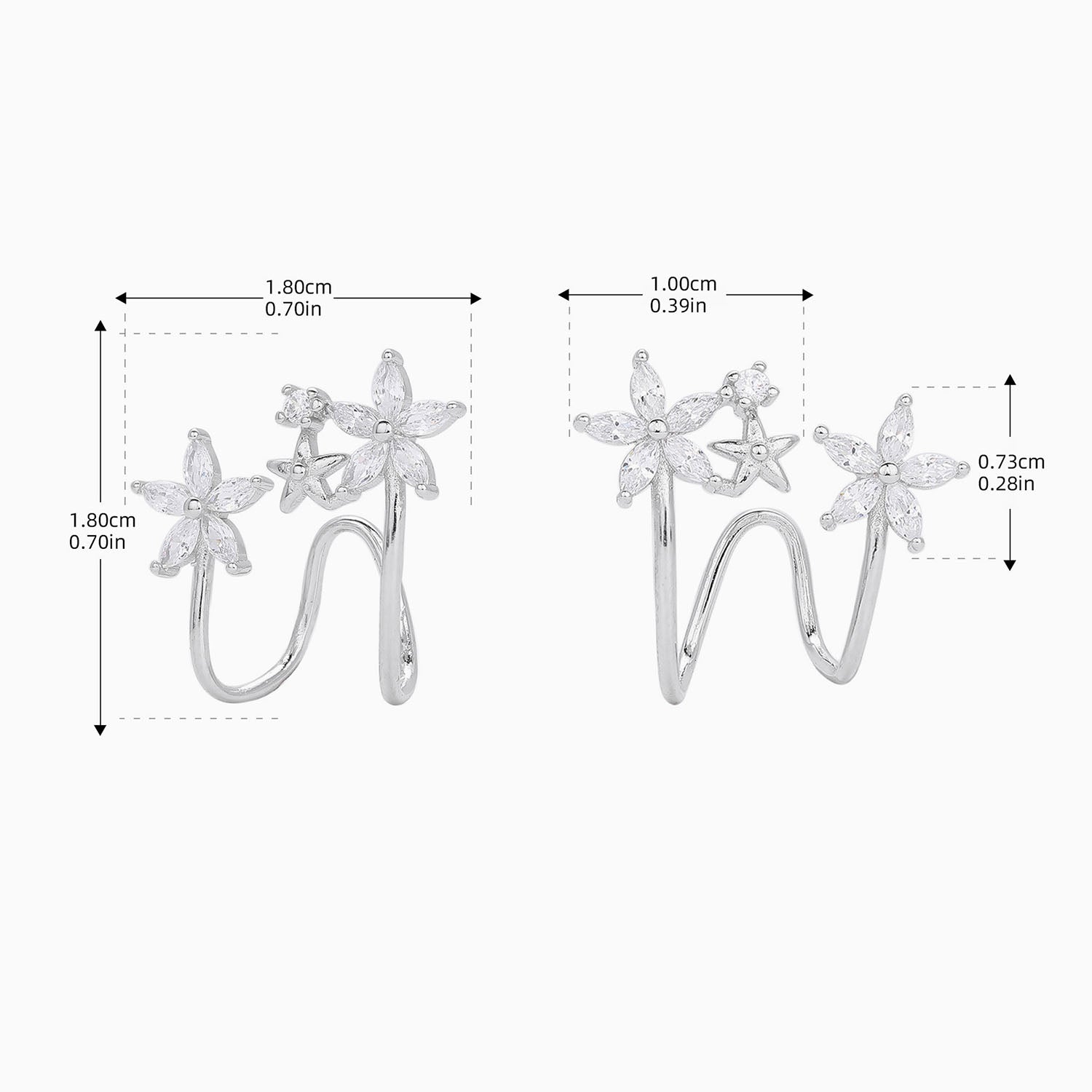 Pave Diamond Floral Ear Cuff Earrings - Silver