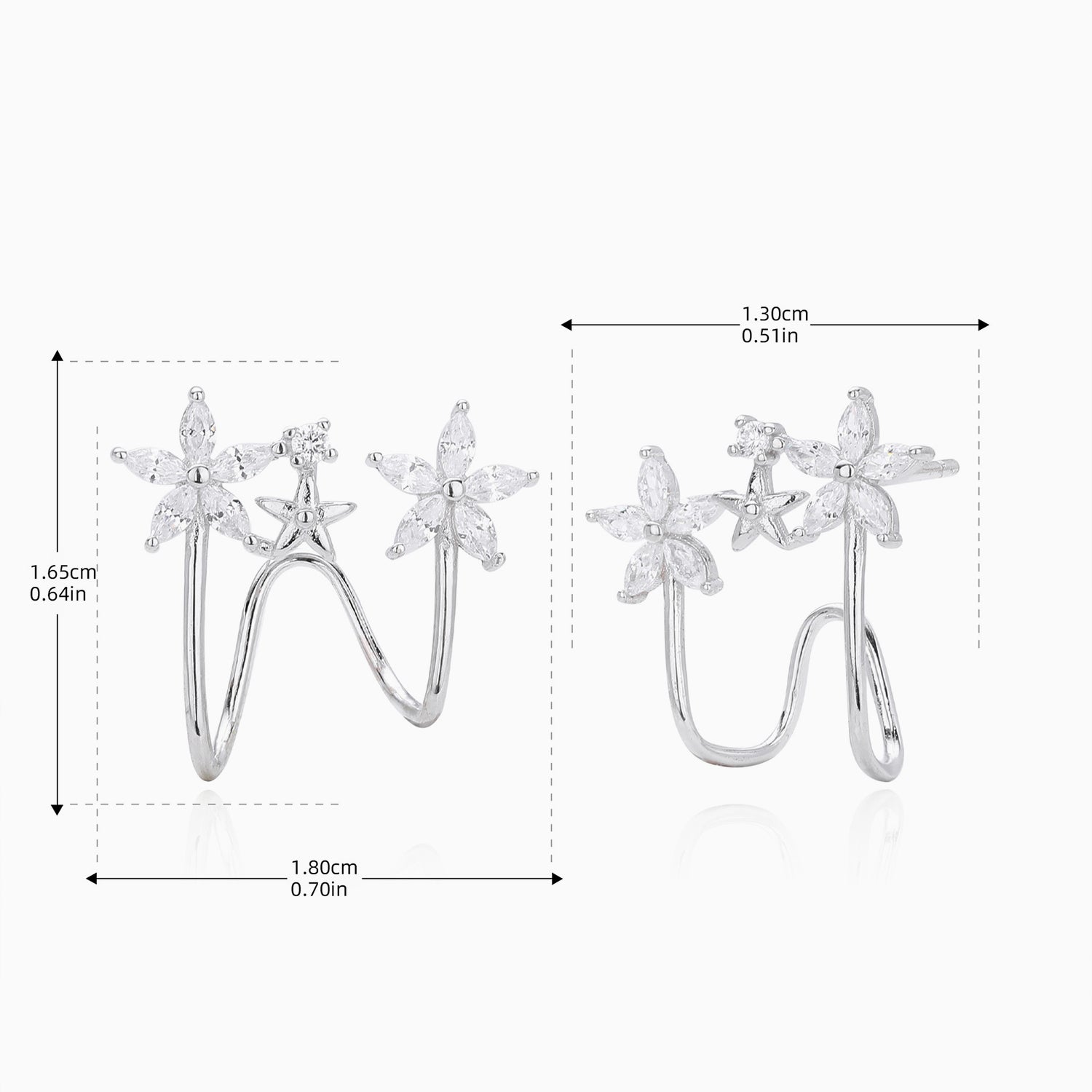 Pave Diamond Floral Stud Earrings - Silver