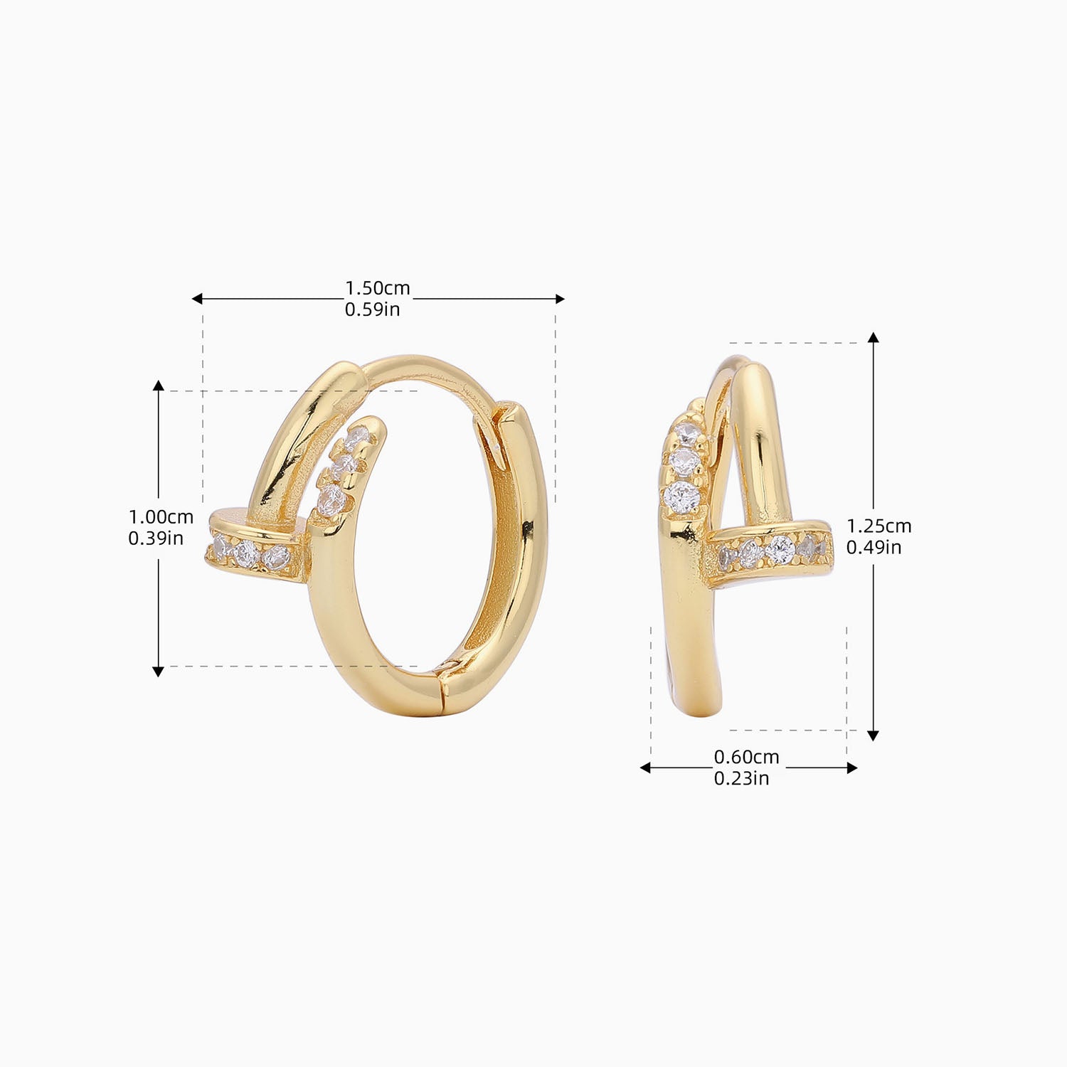 Pave Diamond Nail Huggie Hoop Earrings - Gold