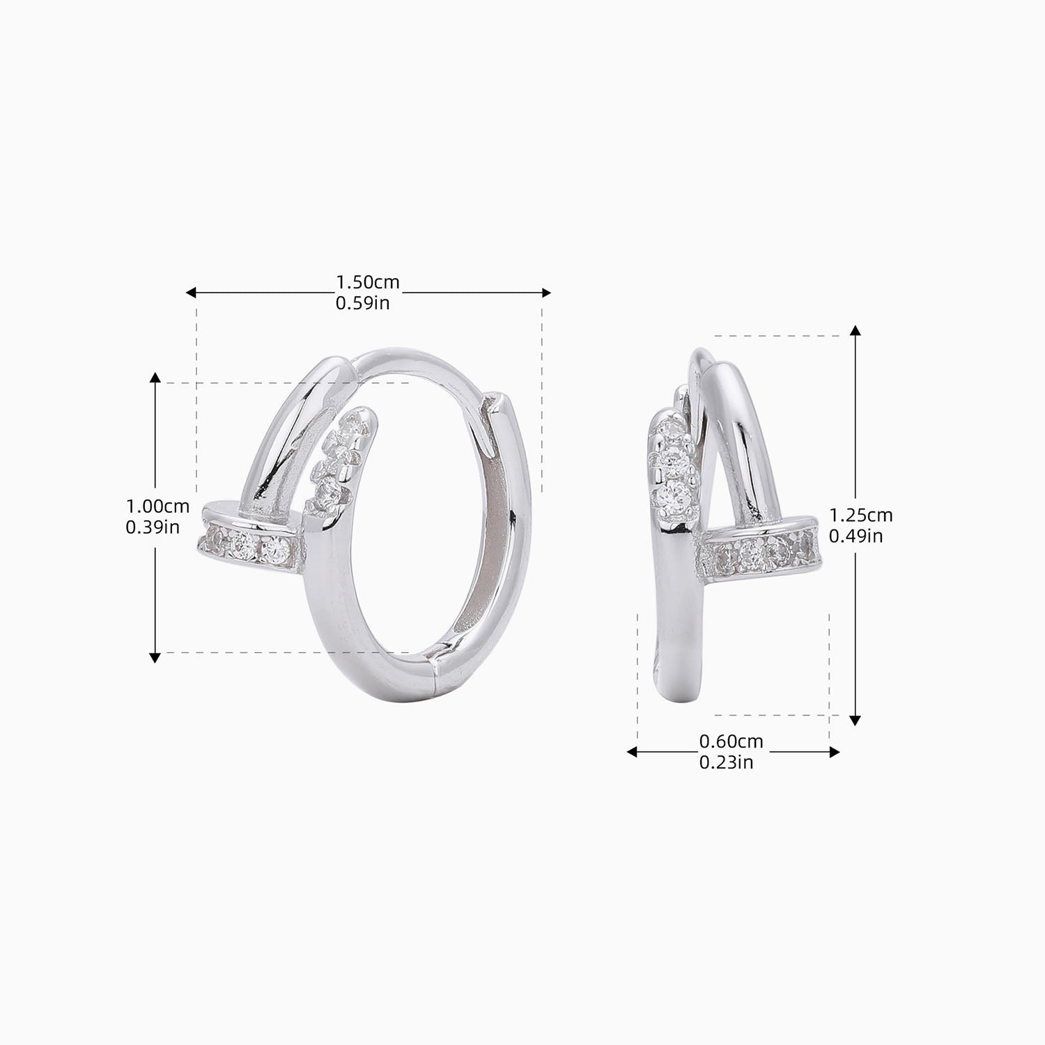 Pave Diamond Nail Huggie Hoop Earrings - Silver