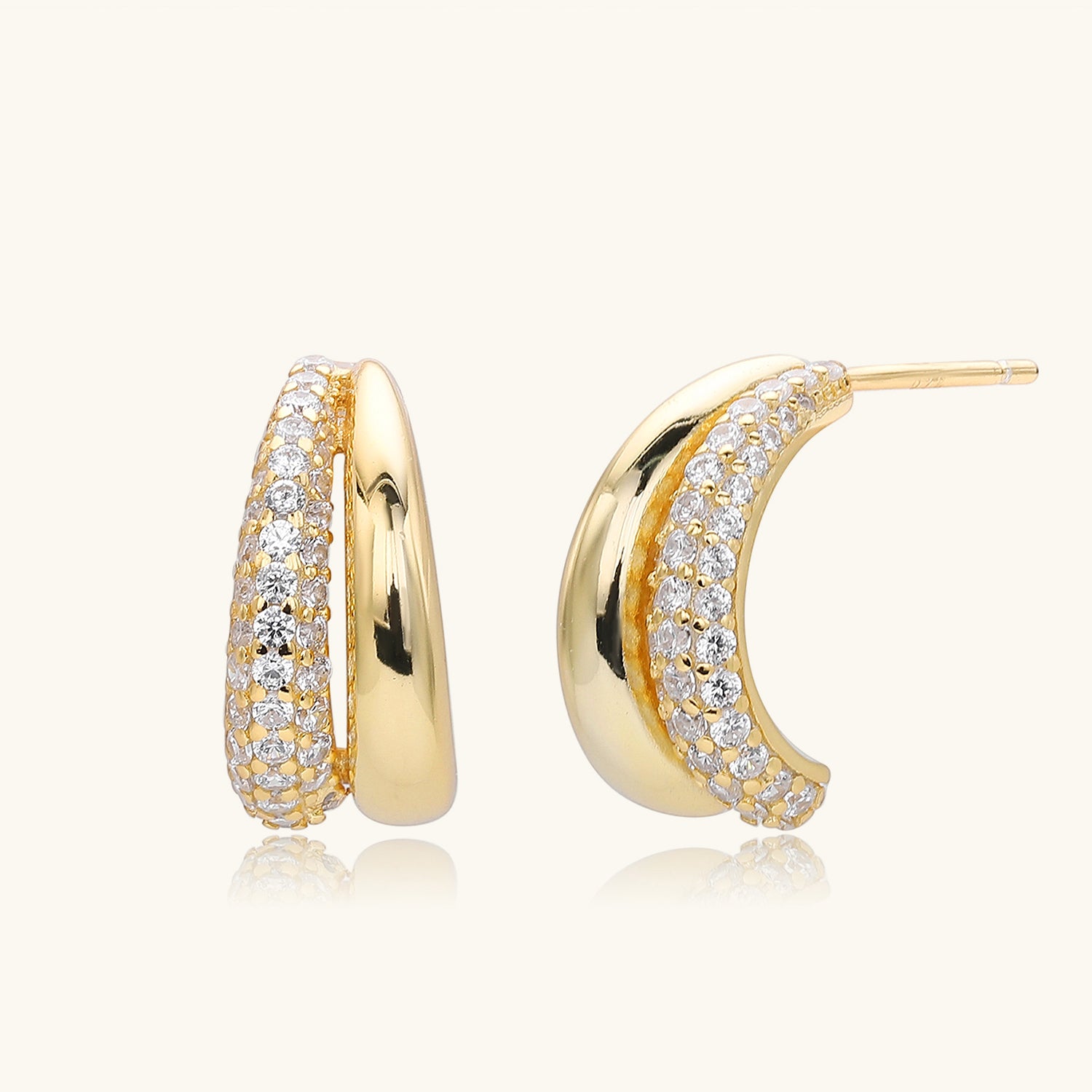 Pave Double C Hoop Illusion Earrings - Gold
