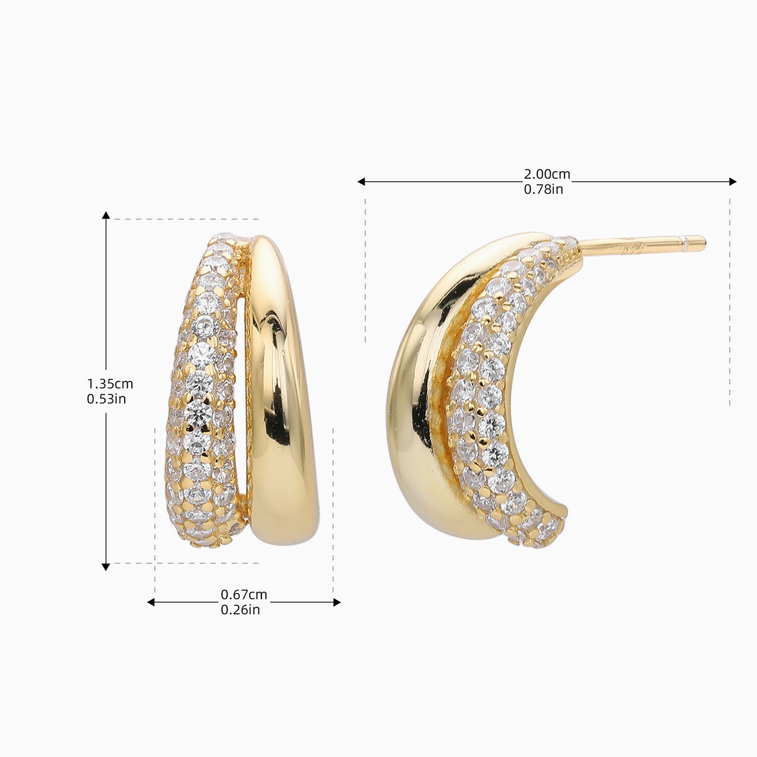 Pave Double C Hoop Illusion Earrings - Gold
