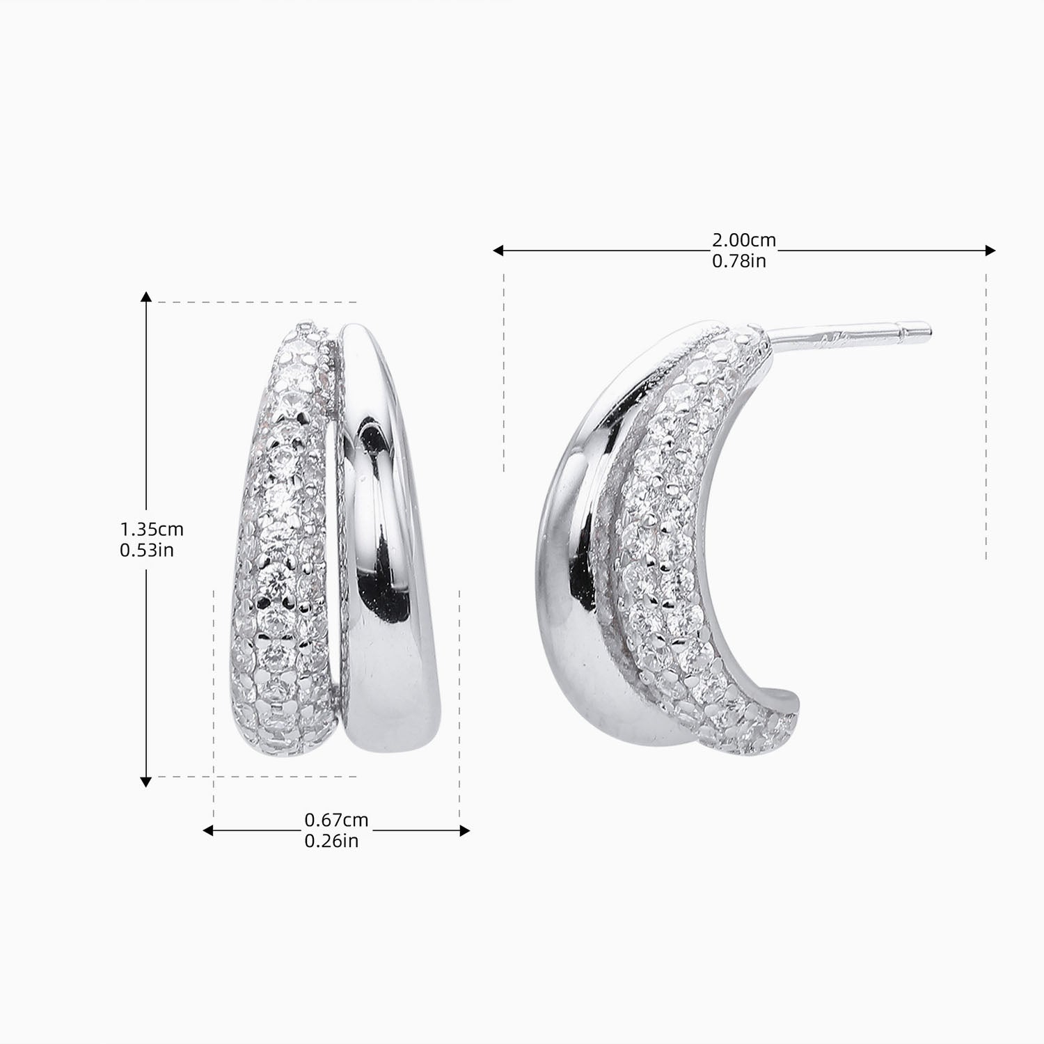 Pave Double C Hoop Illusion Earrings - Silver
