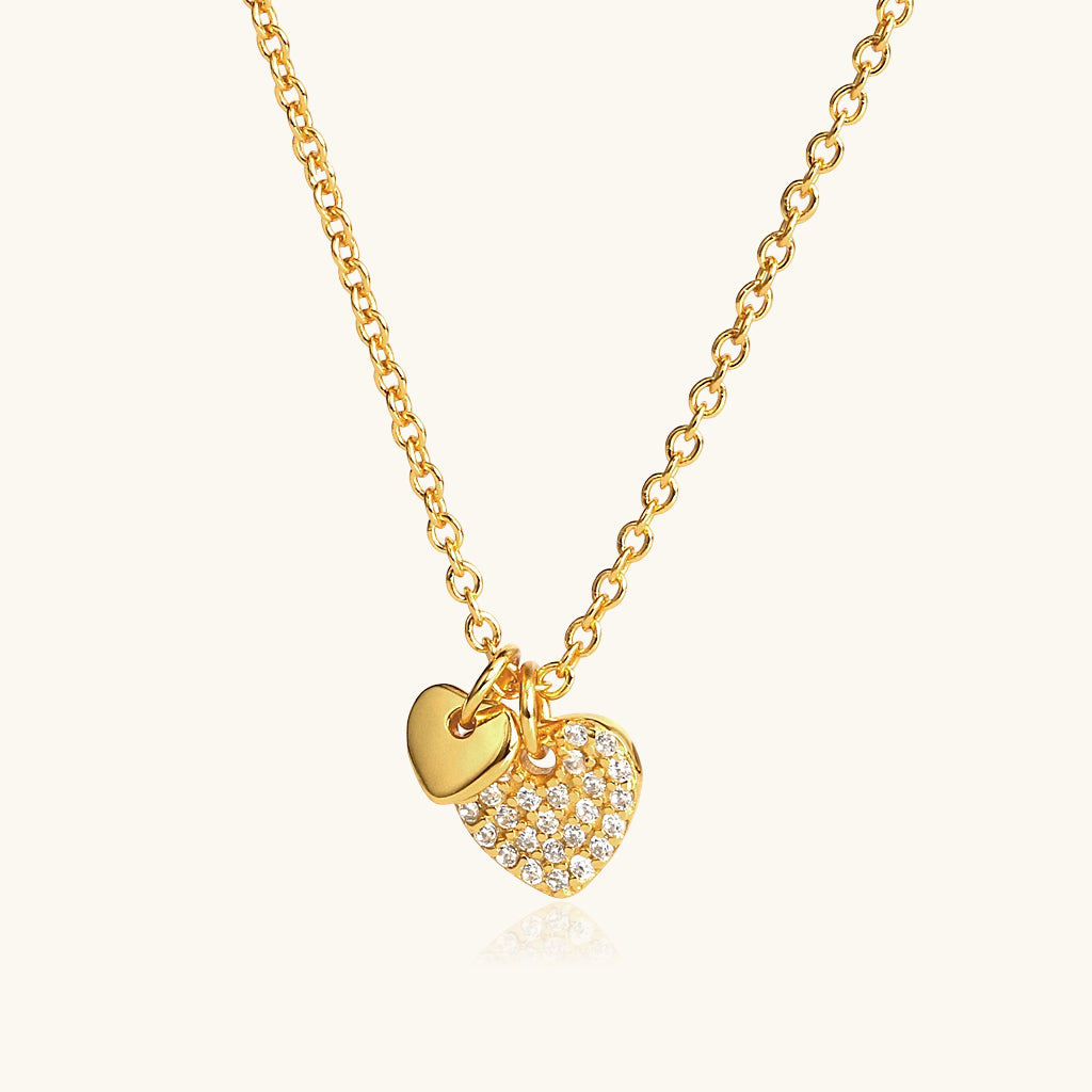 Pave Double Heart Necklace - Gold