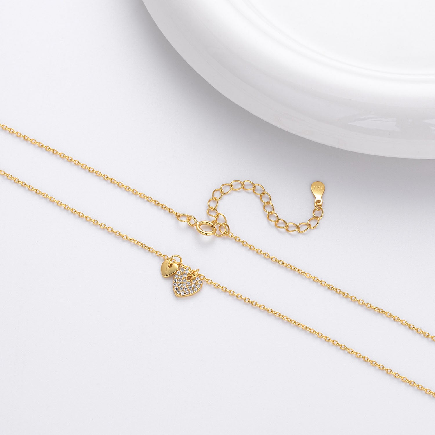 Pave Double Heart Necklace - Gold