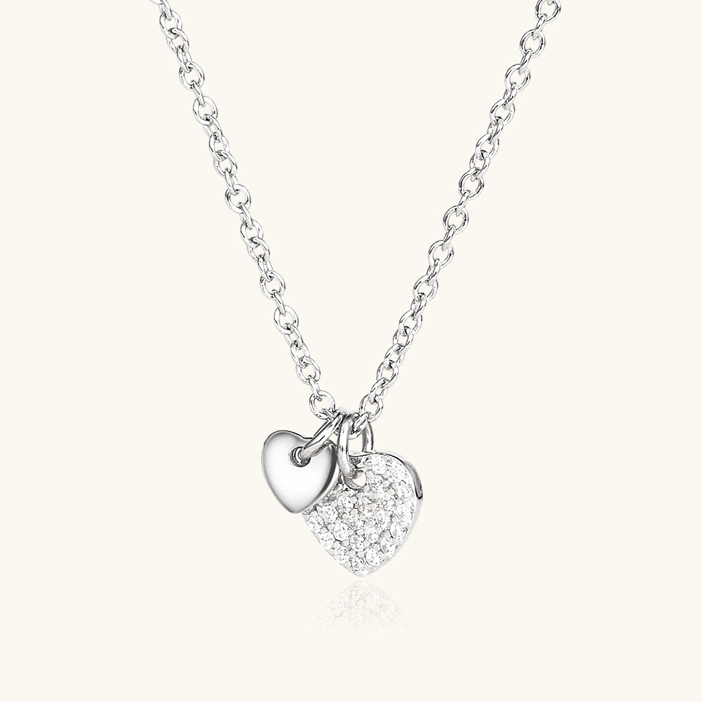 Pave Double Heart Necklace - Silver