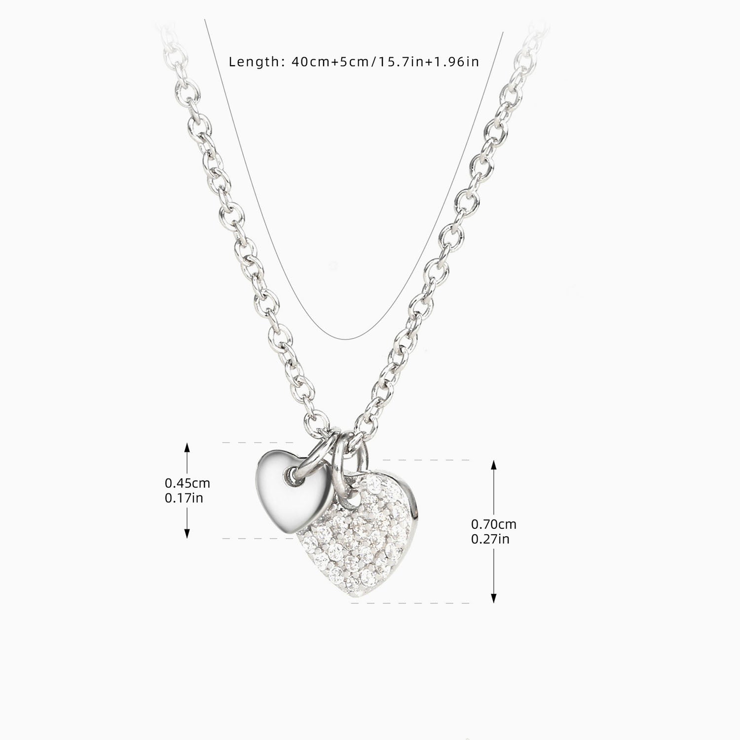 Pave Double Heart Necklace - Silver