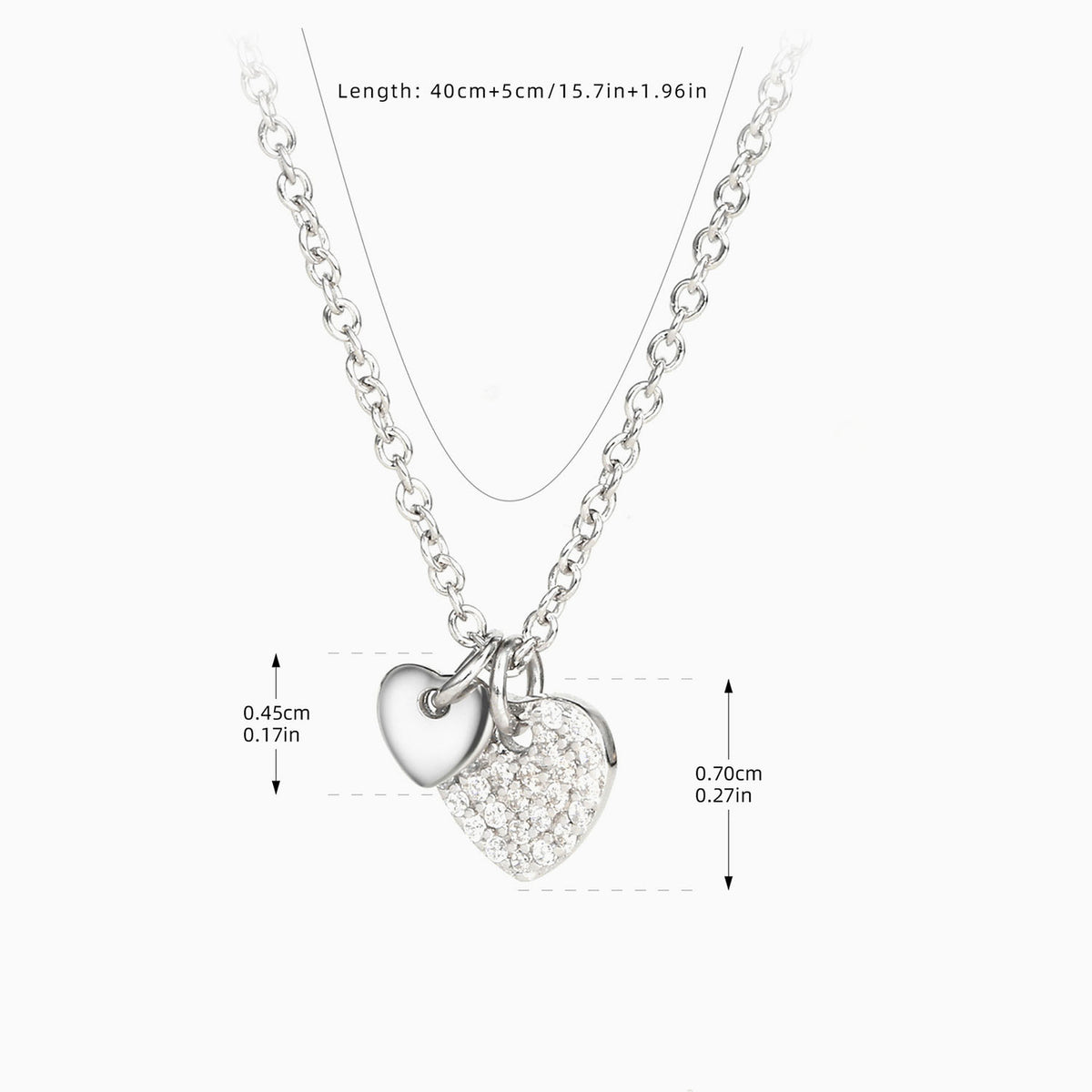 Pave Double Heart Necklace - Silver