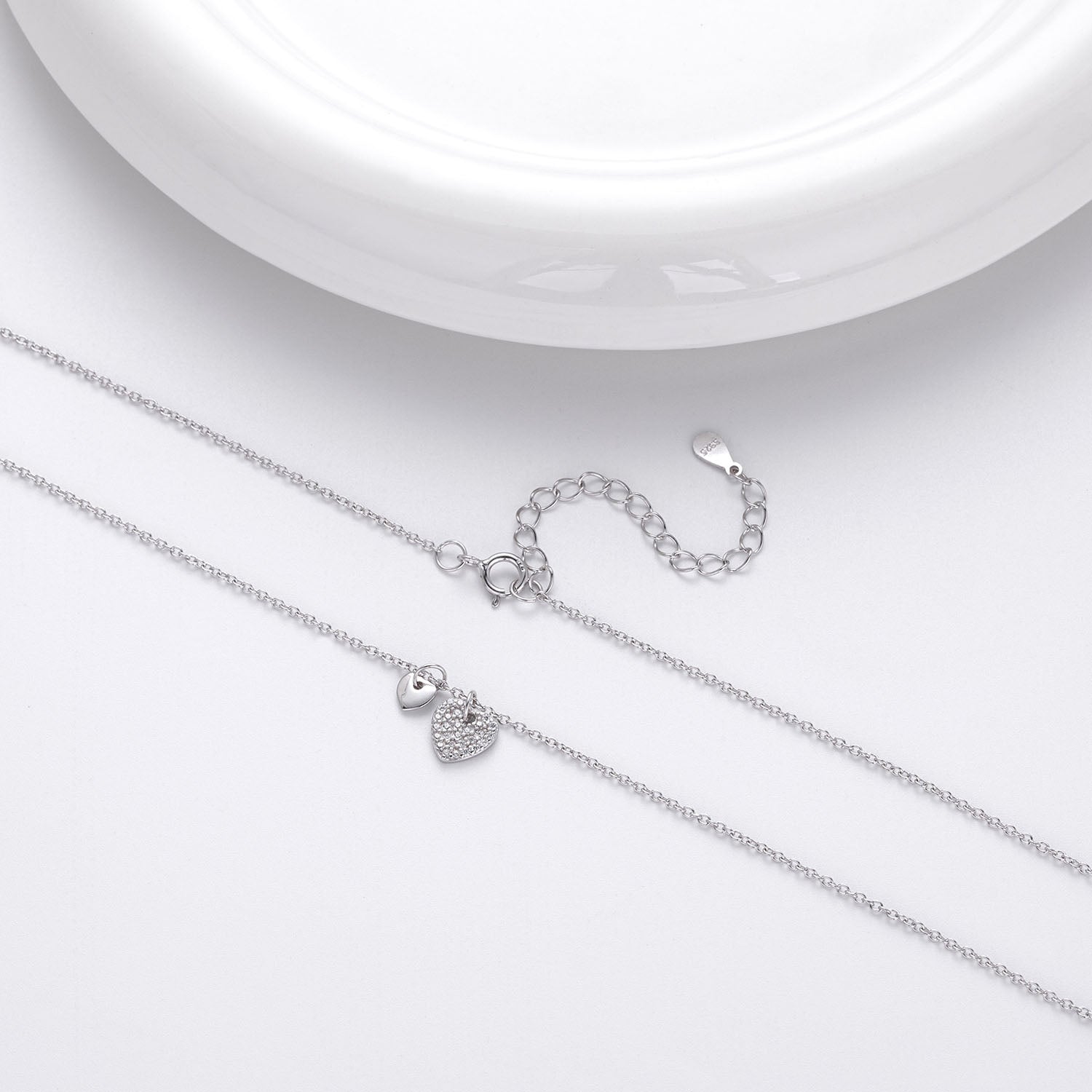Pave Double Heart Necklace - Silver