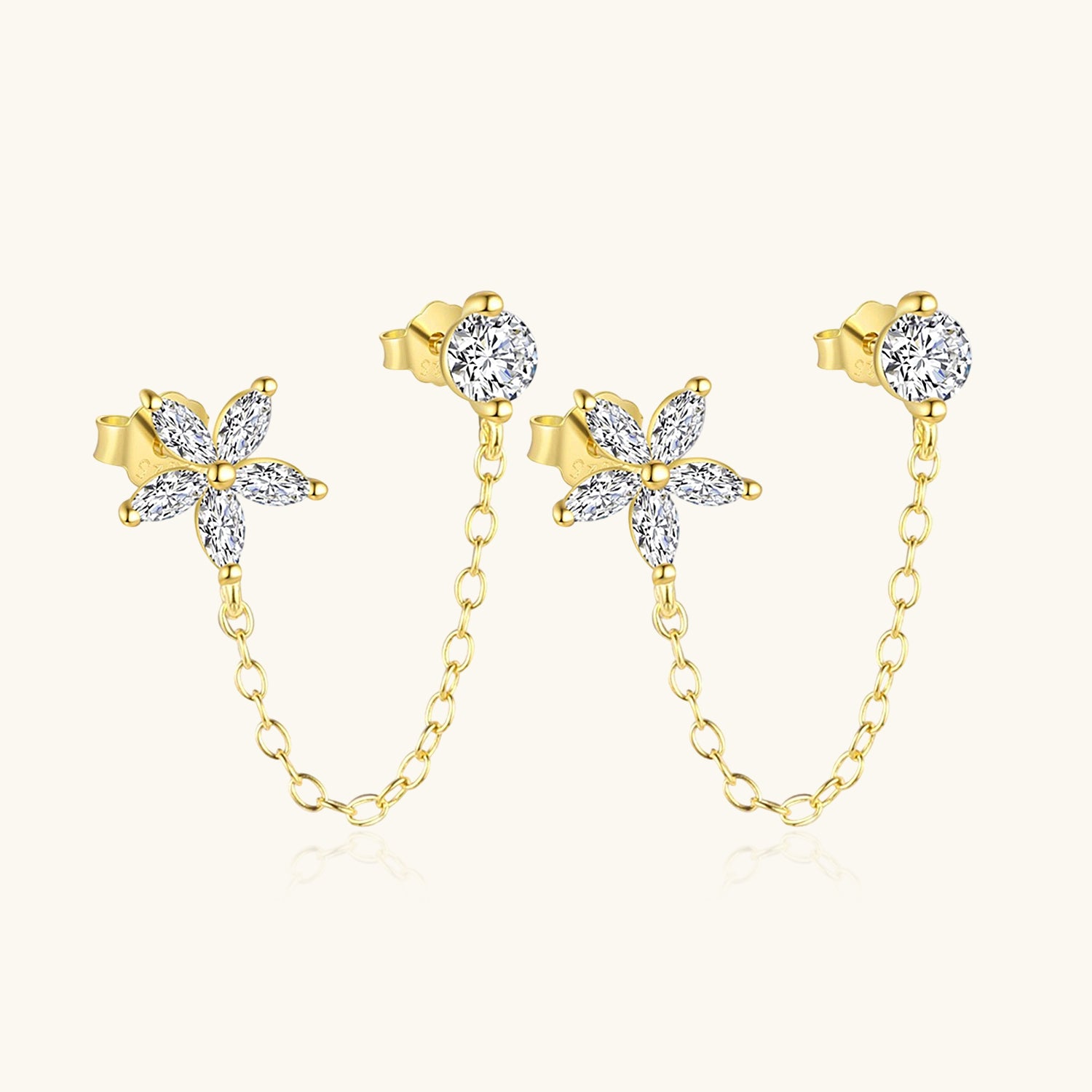 Pave Floral Cluster Chain Stud Earrings - Gold