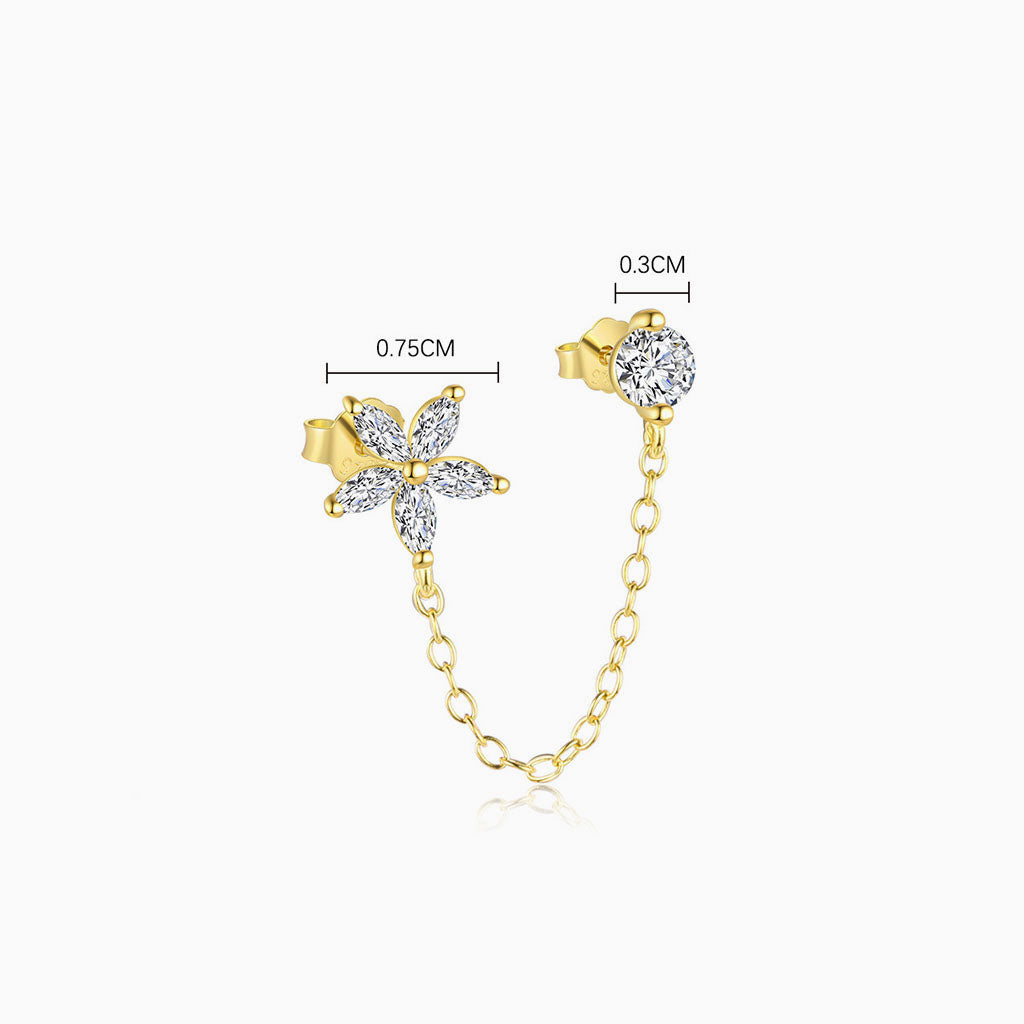 Pave Floral Cluster Chain Stud Earrings - Gold