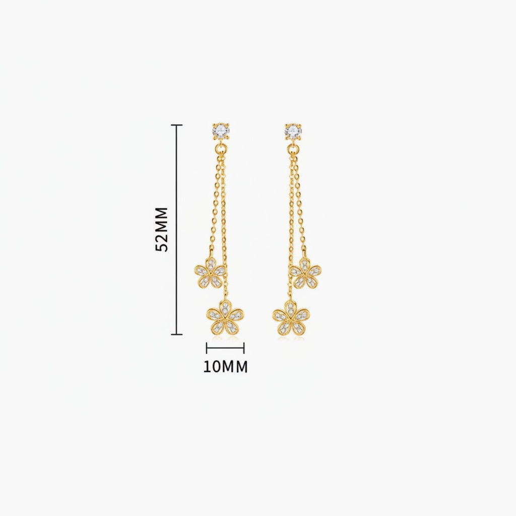Pave Flower Chain Drop Moissanite Earrings - Gold