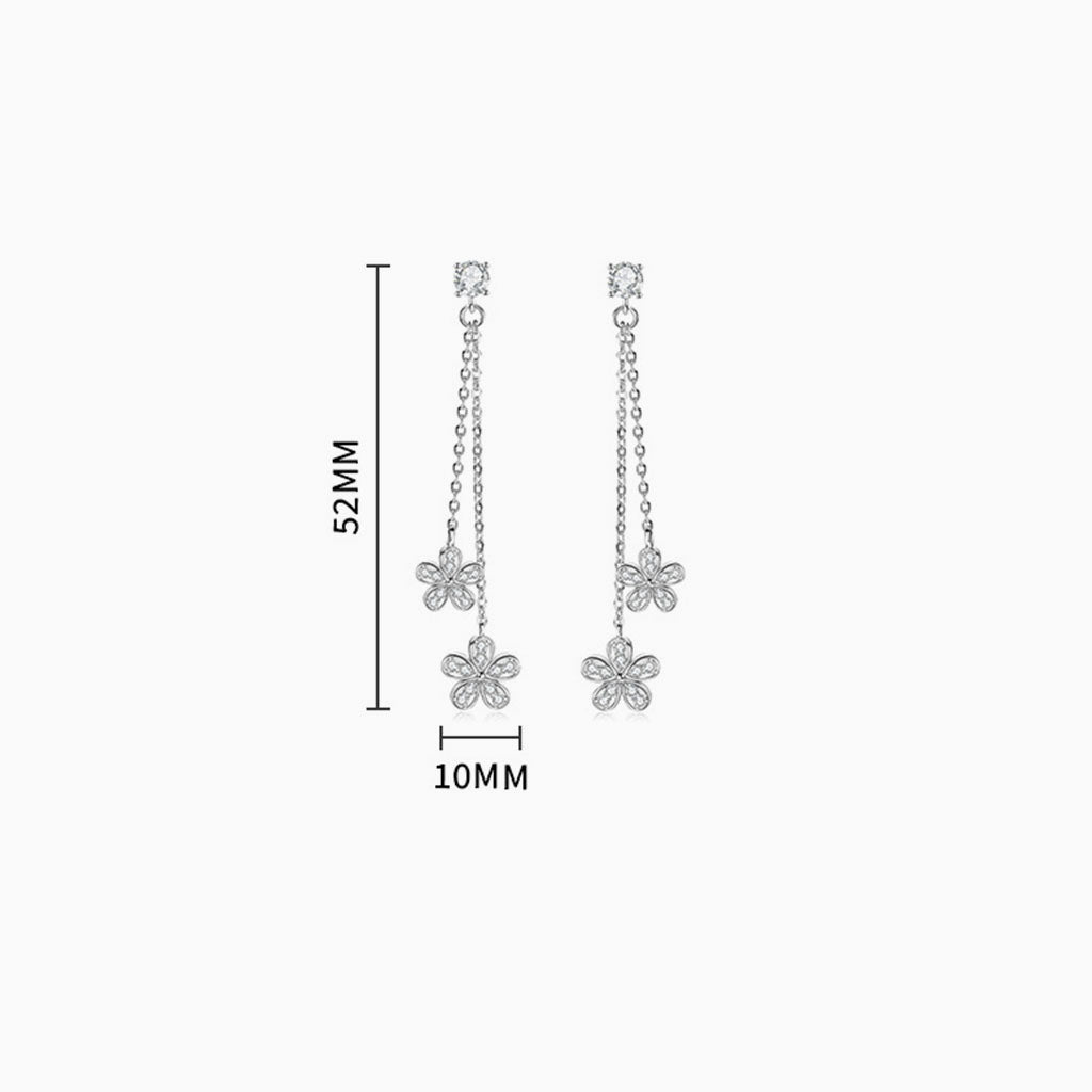 Pave Flower Chain Drop Moissanite Earrings - Silver