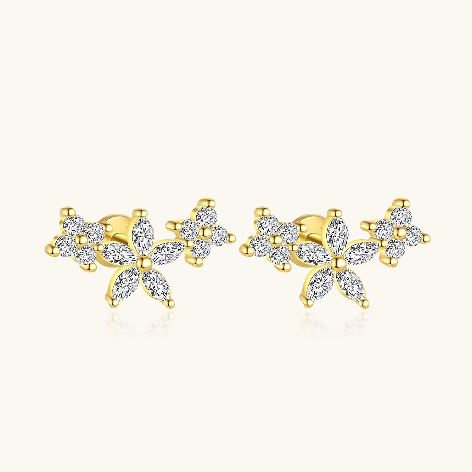 Pave Flower Cluster Illusion Earrings - Gold