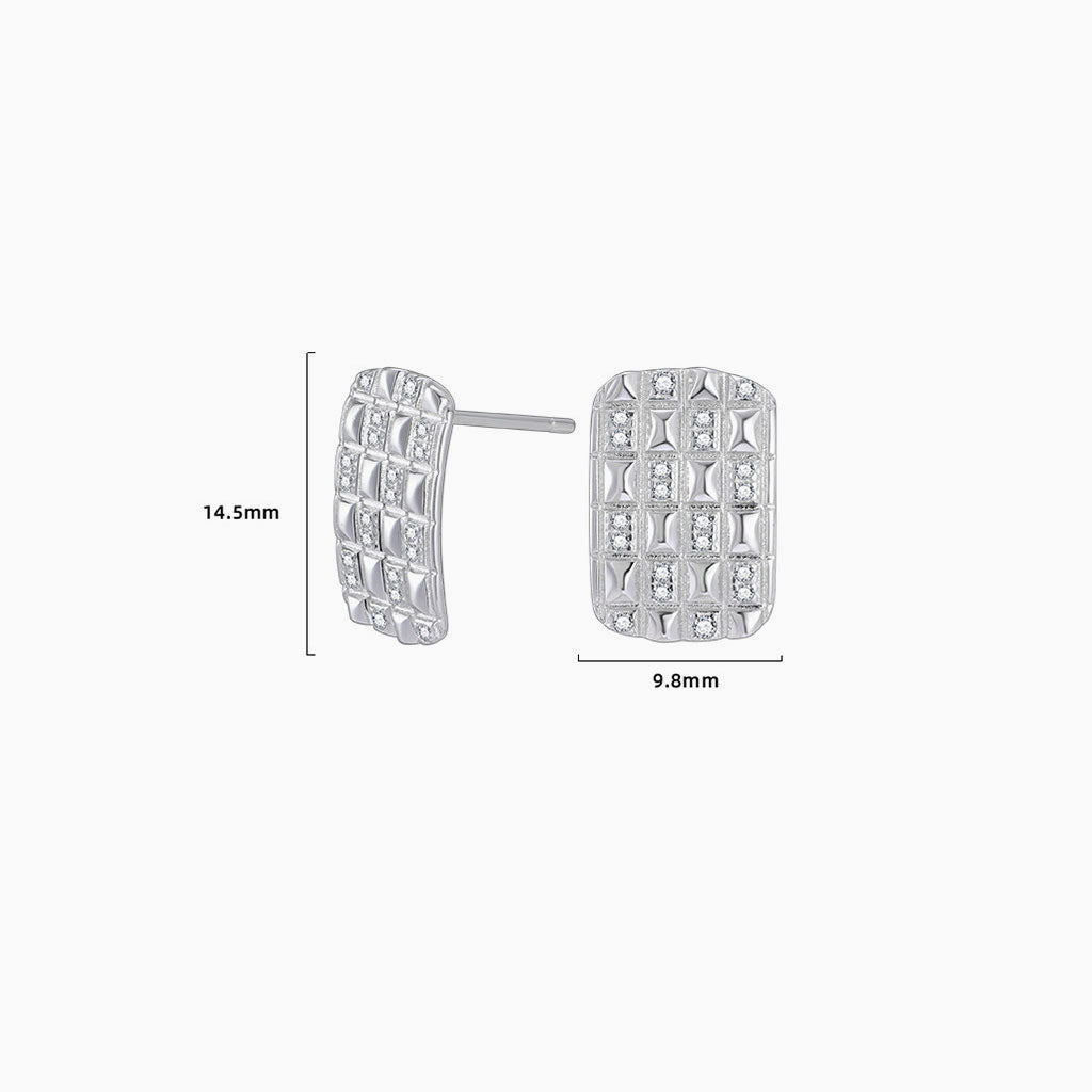 Pave Hammered Rectangle Bar Stud Earrings - Silver