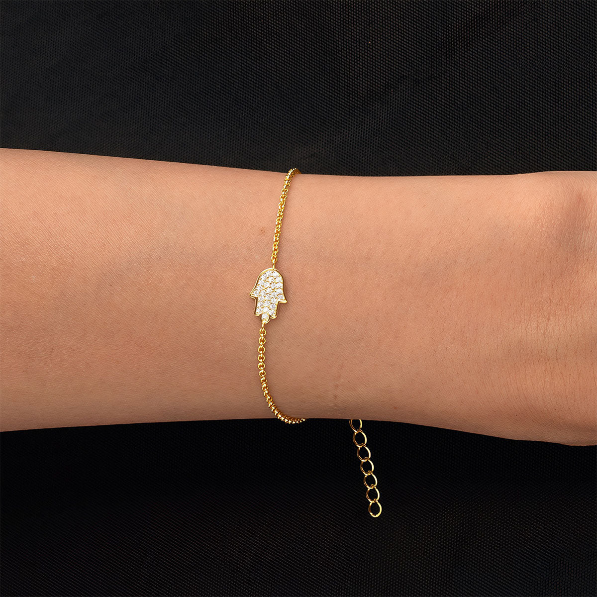 Pavé Hamsa Hand Chain Bracelet - Gold