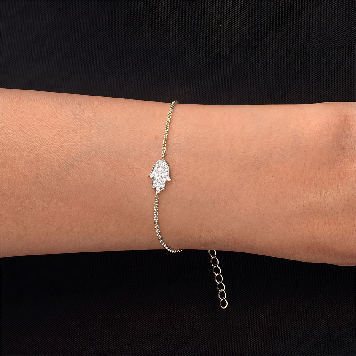 Pavé Hamsa Hand Chain Bracelet - Silver