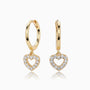Pave Heart Drop Huggie Hoop Earrings - Gold