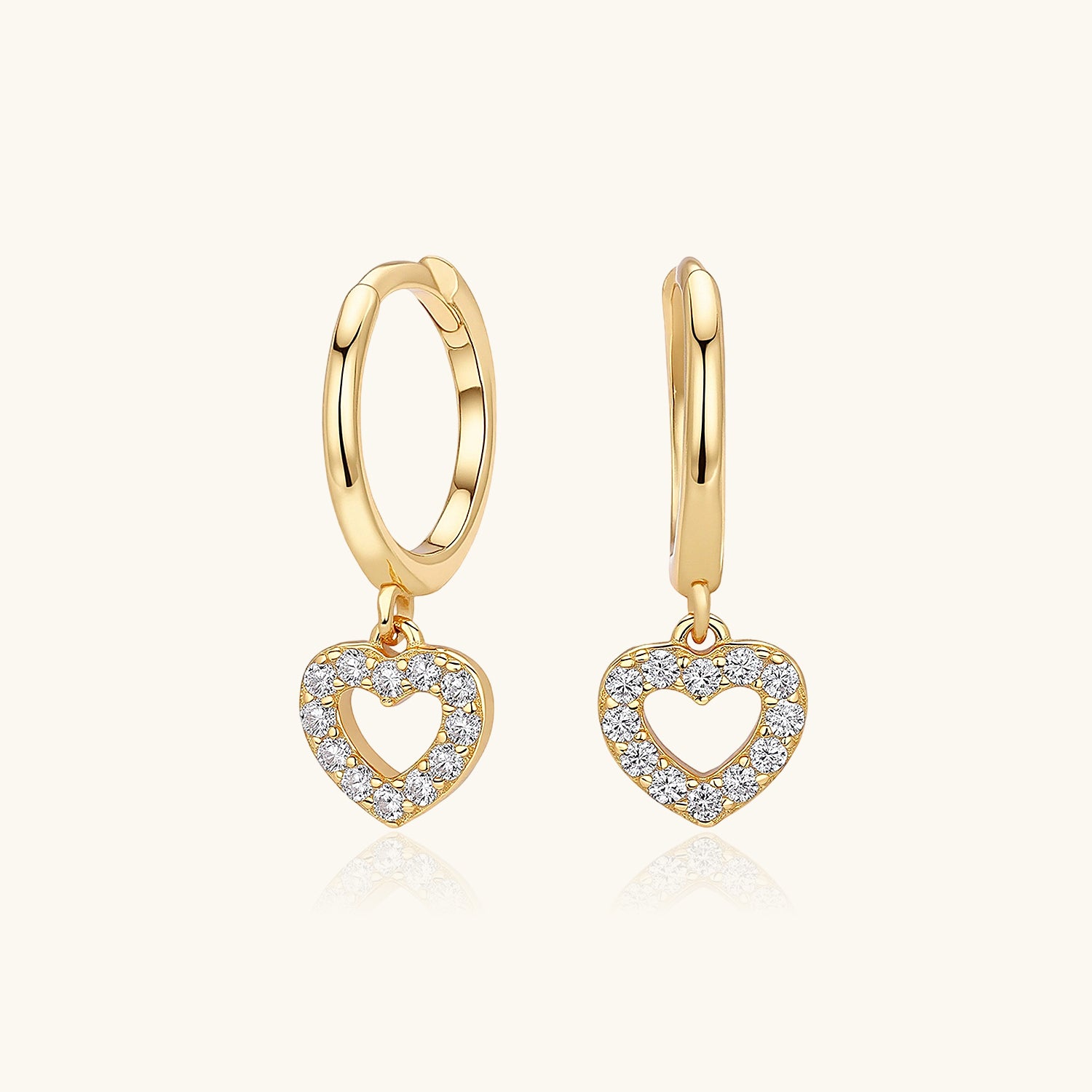 Pave Heart Drop Huggie Hoop Earrings - Gold