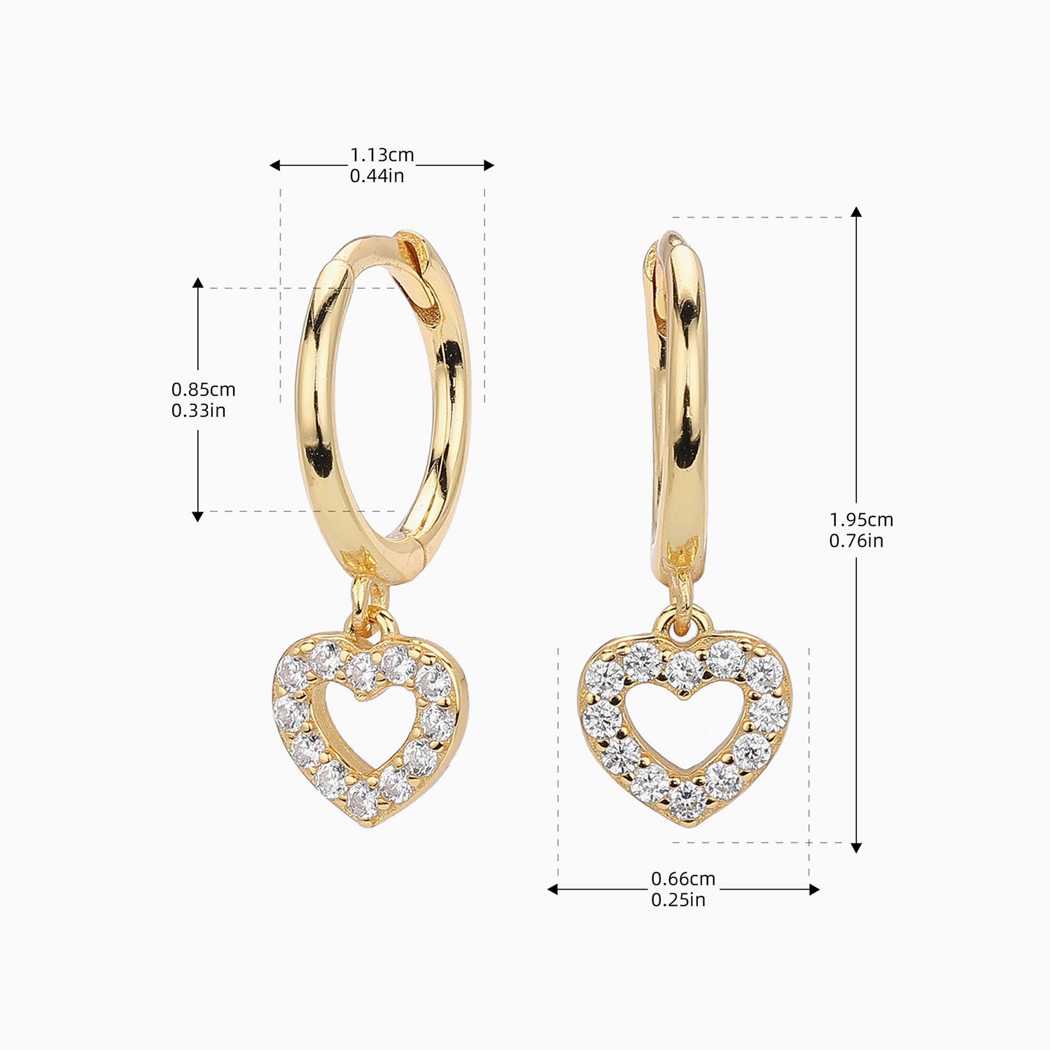 Pave Heart Drop Huggie Hoop Earrings - Gold