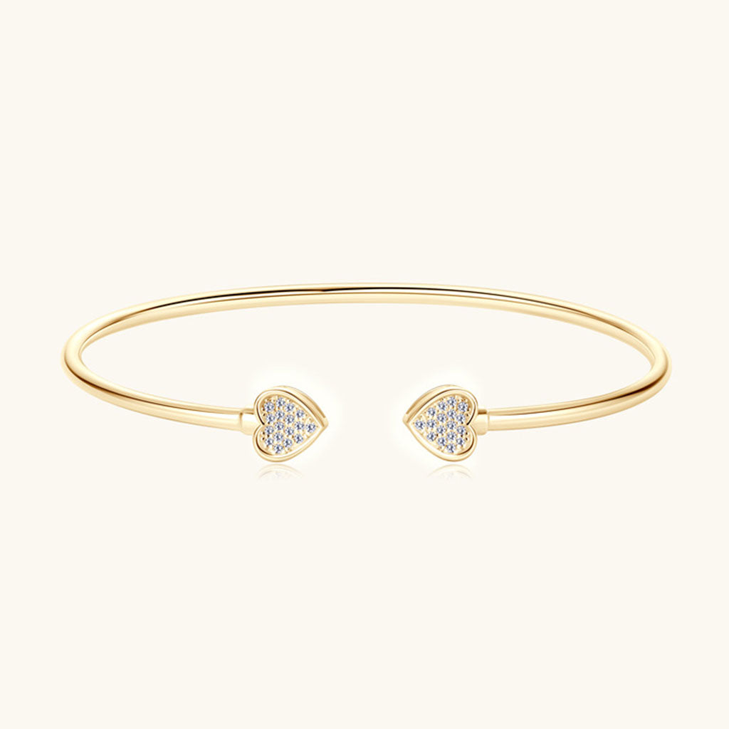 Pave Heart Moissanite Cuff Bracelet - Gold