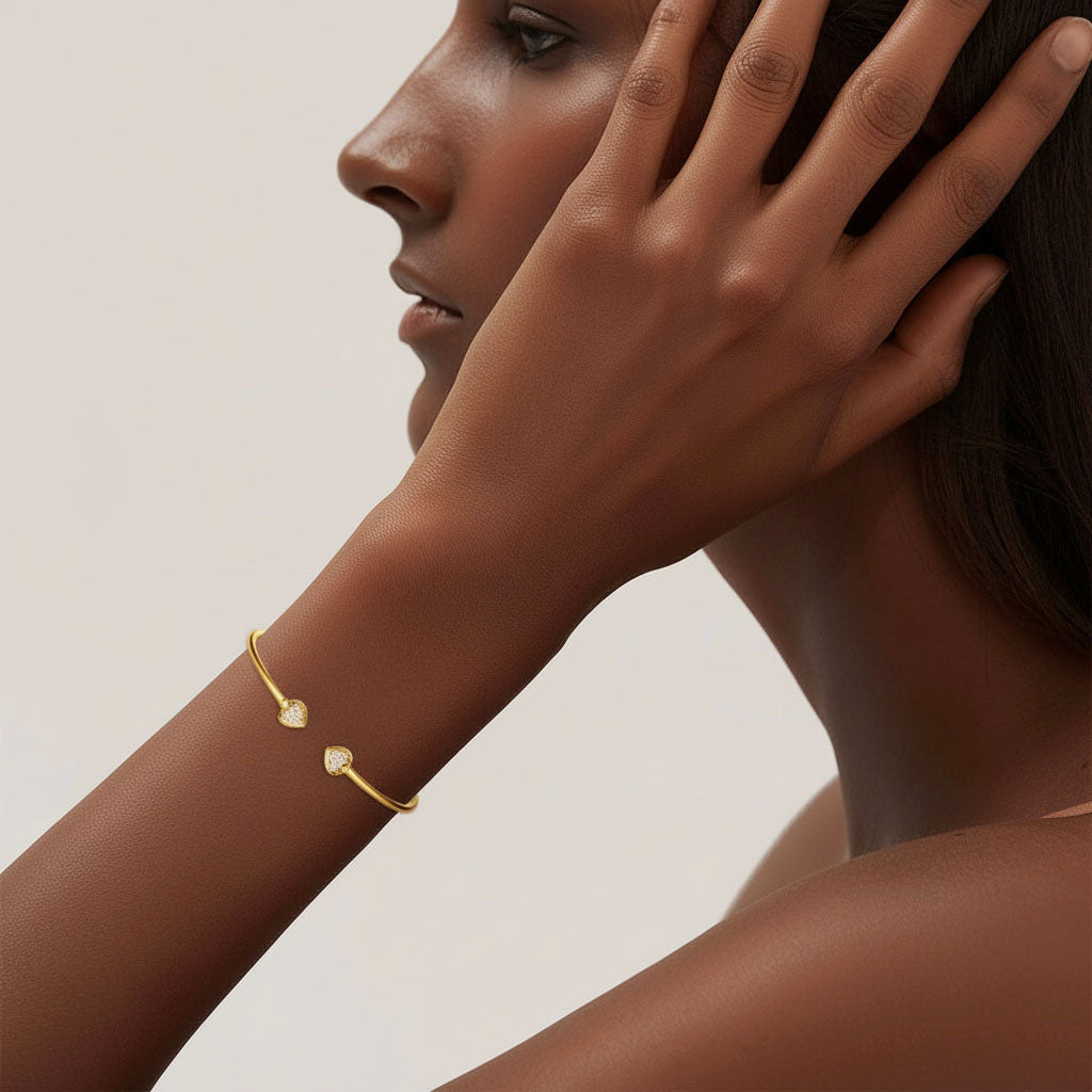 Pave Heart Moissanite Cuff Bracelet - Gold