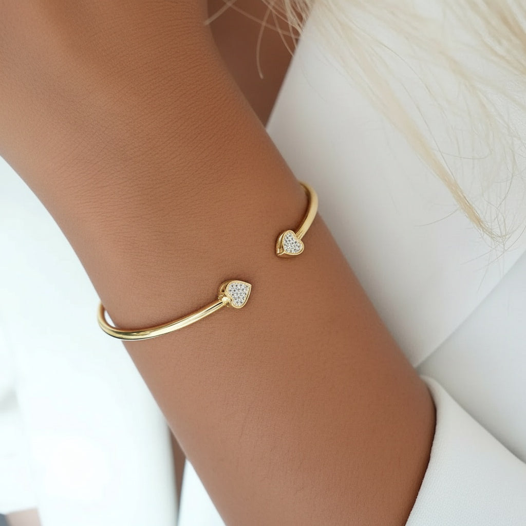 Pave Heart Moissanite Cuff Bracelet - Gold