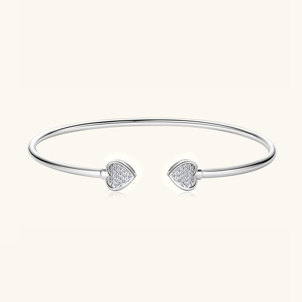 Pave Heart Moissanite Cuff Bracelet - Silver