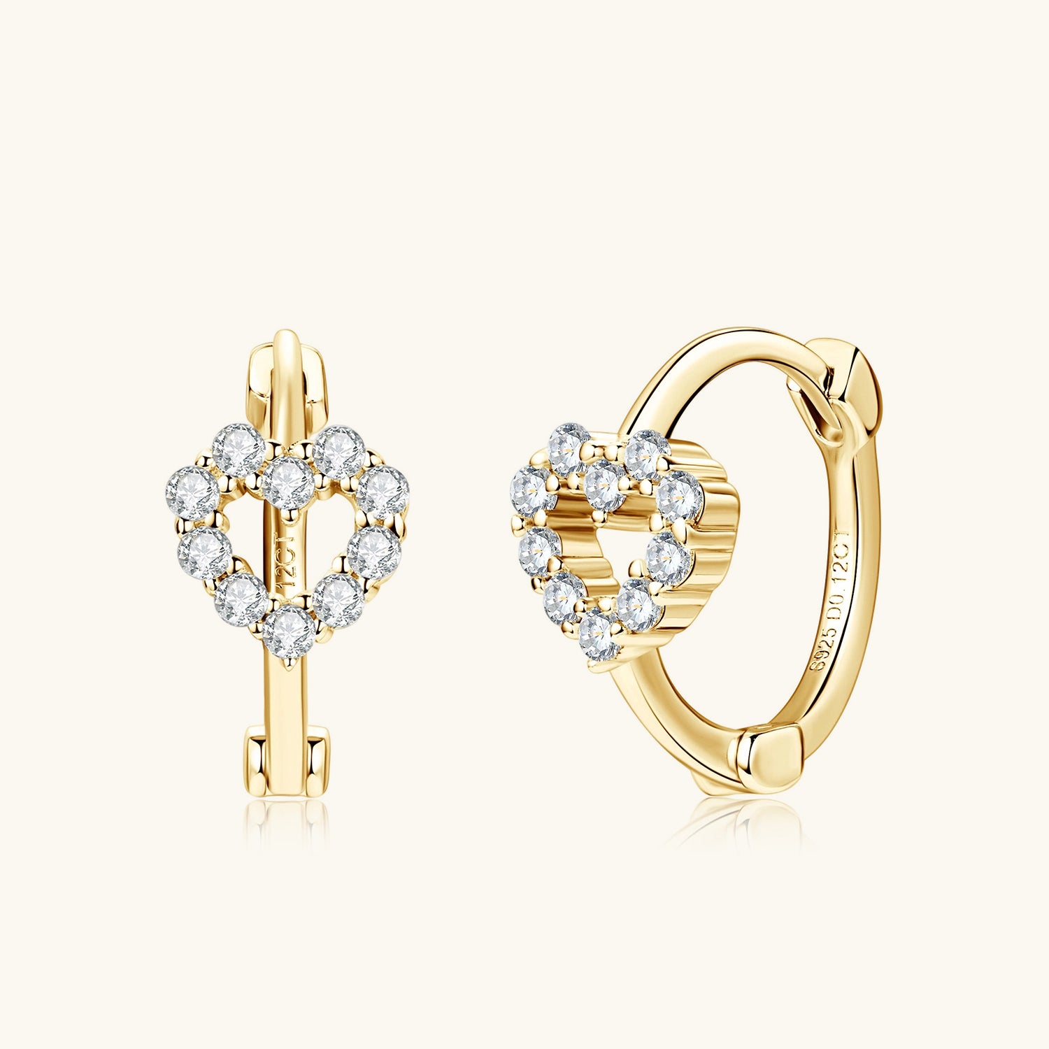 Pave Heart Moissanite Hoop Earrings - Gold