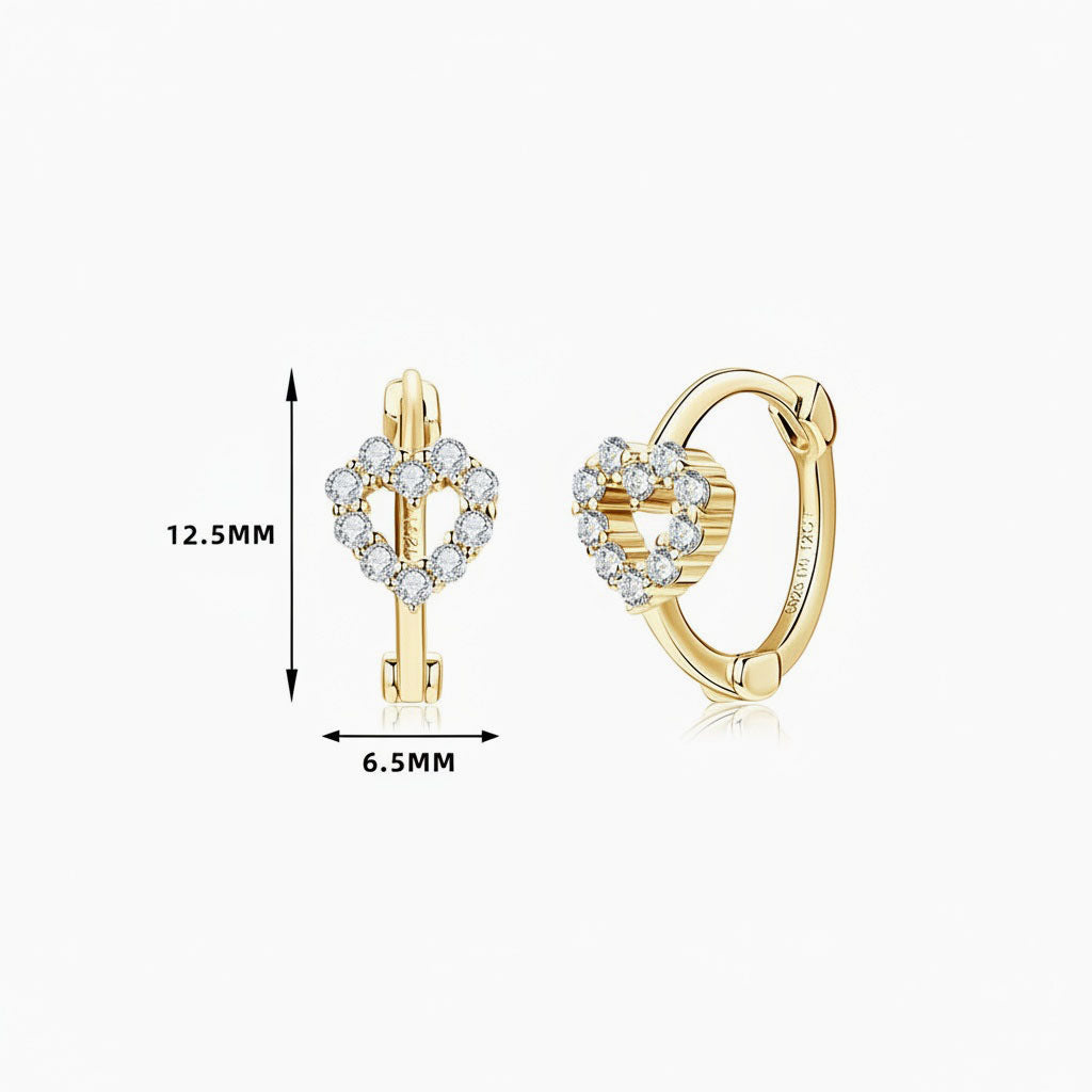 Pave Heart Moissanite Hoop Earrings - Gold