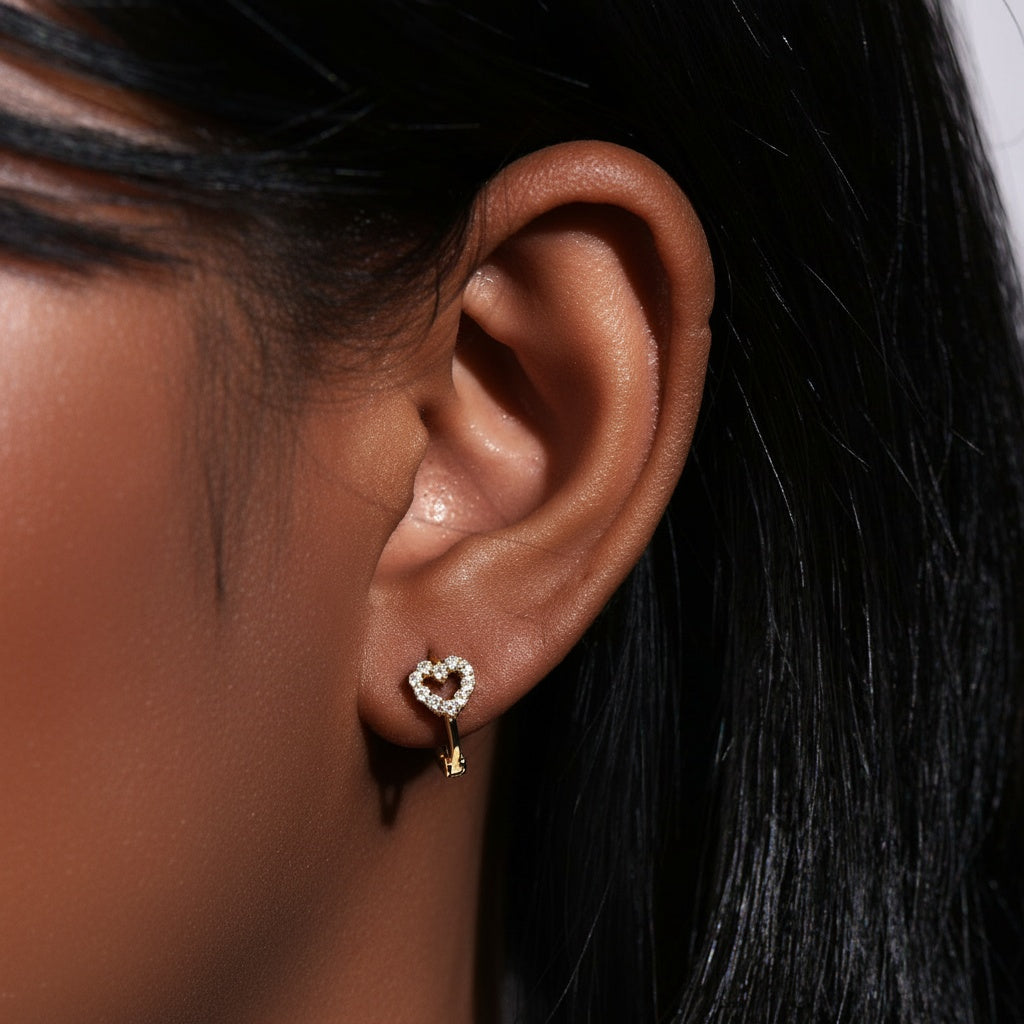 Pave Heart Moissanite Hoop Earrings - Gold