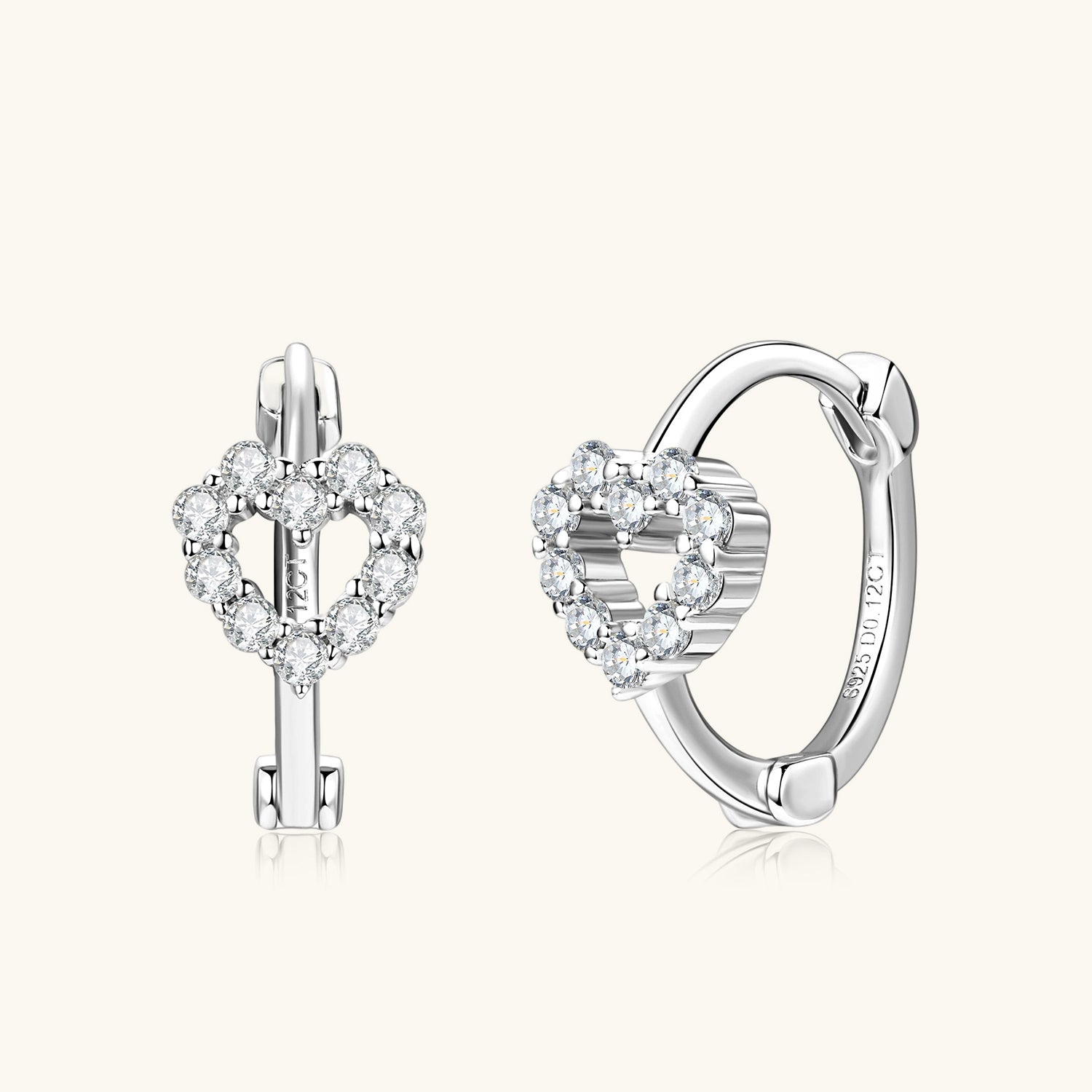 Pave Heart Moissanite Hoop Earrings - Silver