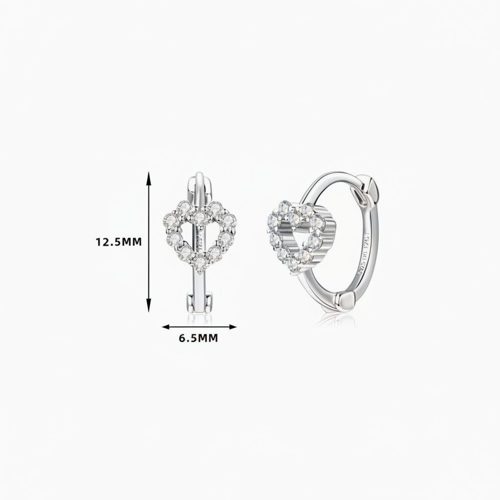 Pave Heart Moissanite Hoop Earrings - Silver