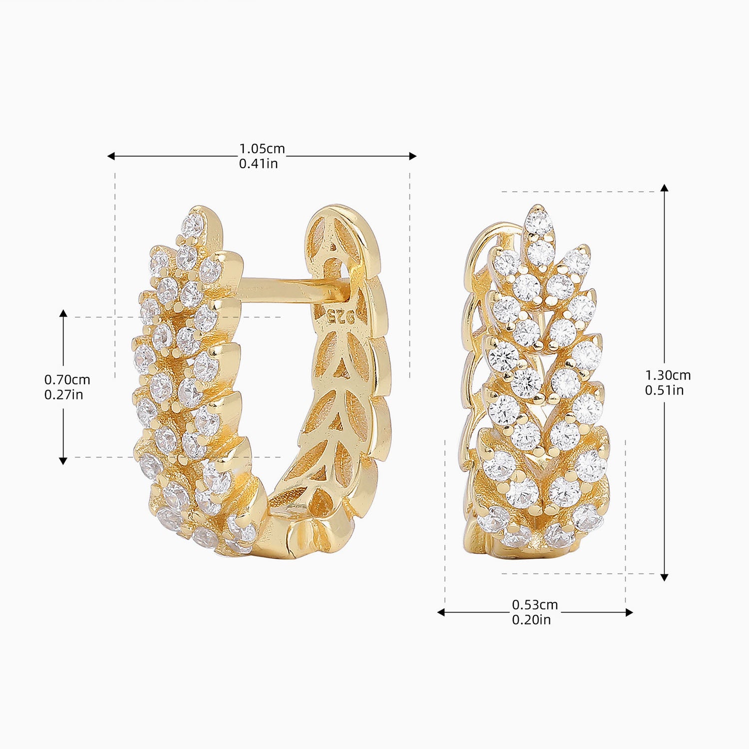 Pave Leaf Branch Huggie Hoop Earrings - Gold