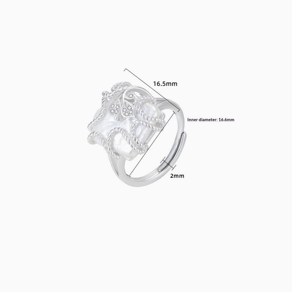 Pave Leaf Freshwater Baroque Pearl Ring