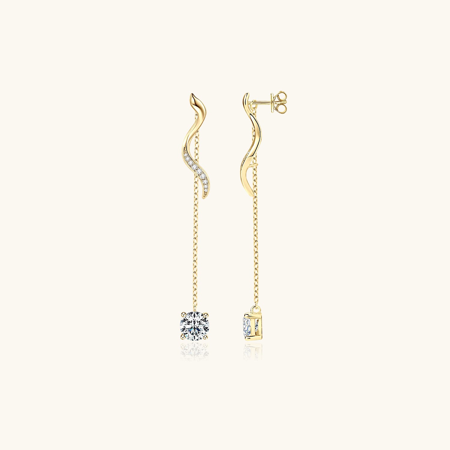 Pave Linear Chain Drop Moissanite Earrings - Gold