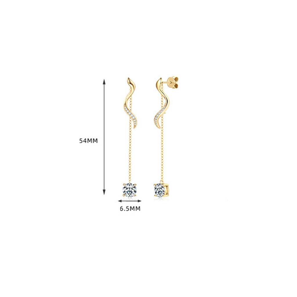 Pave Linear Chain Drop Moissanite Earrings - Gold