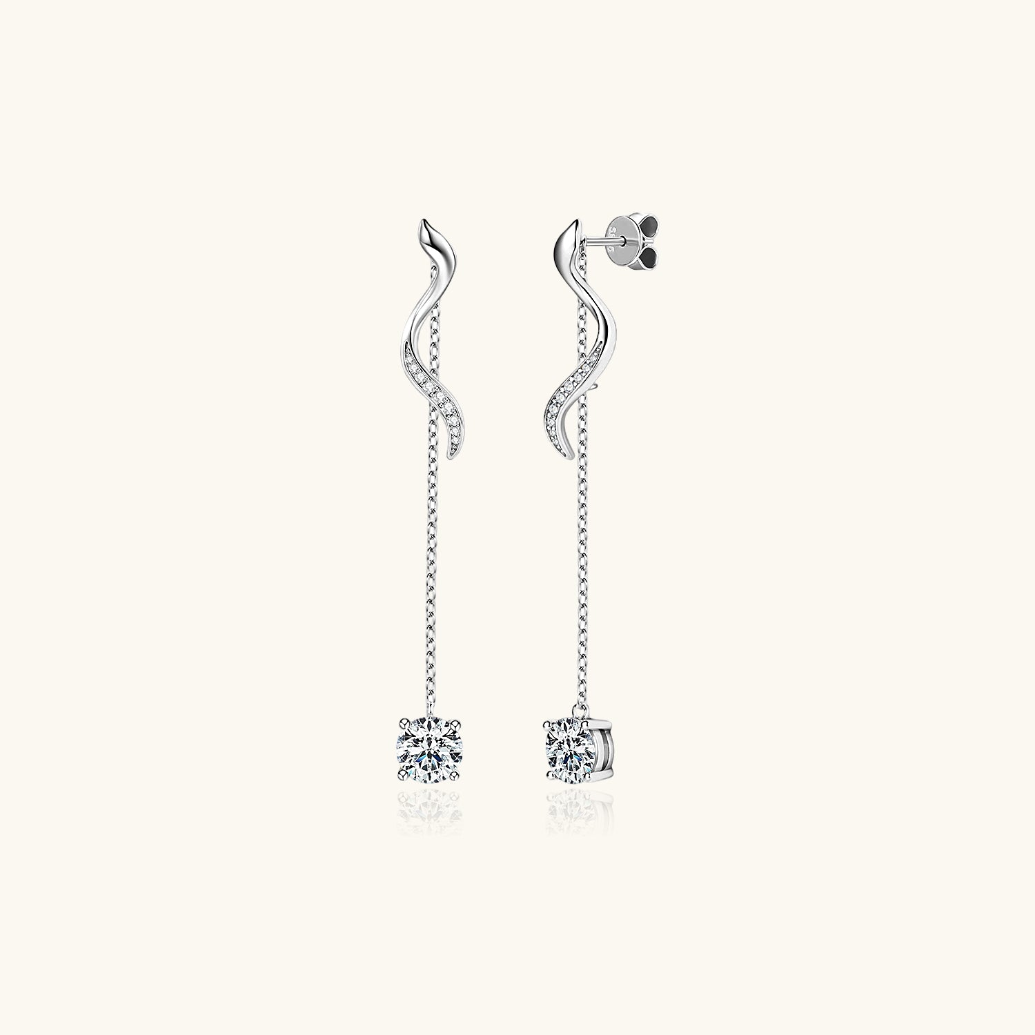 Pave Linear Chain Drop Moissanite Earrings - Silver