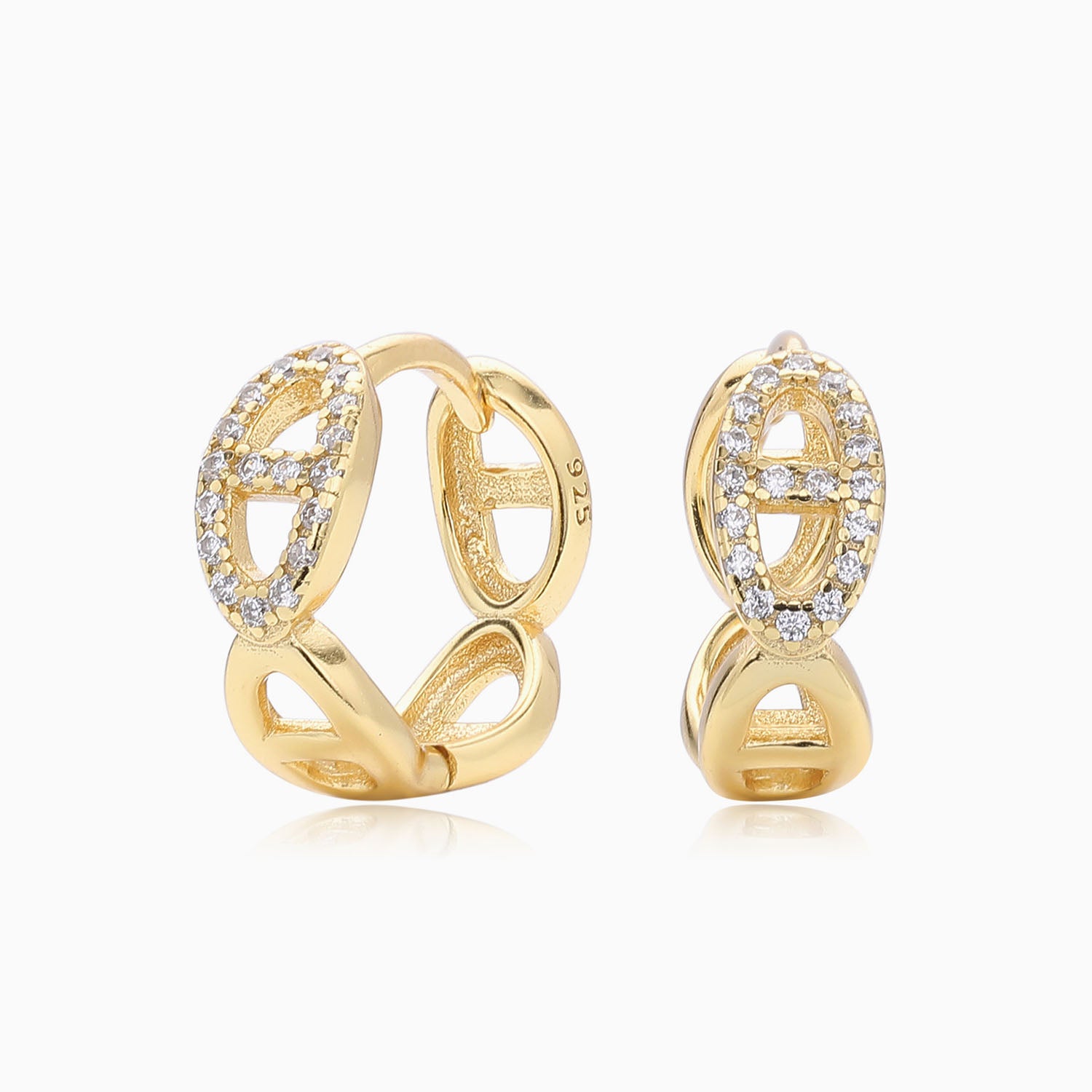 Pave Mariner Huggie Hoop Earrings - Gold
