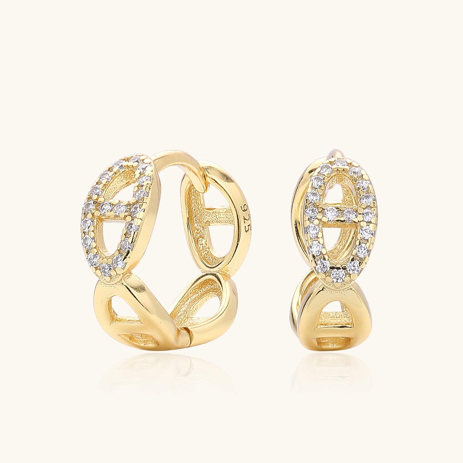 Pave Mariner Huggie Hoop Earrings - Gold