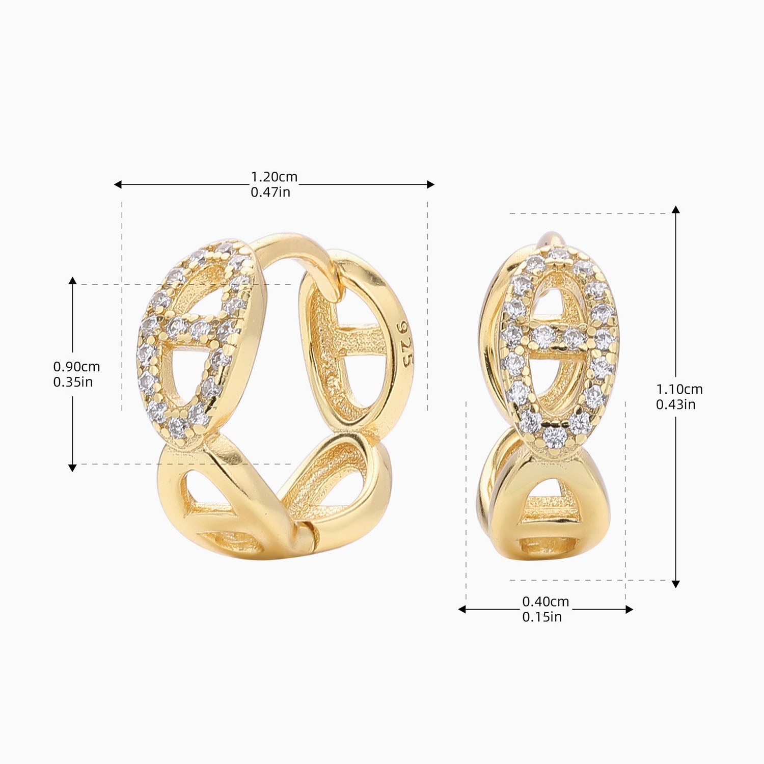 Pave Mariner Huggie Hoop Earrings - Gold